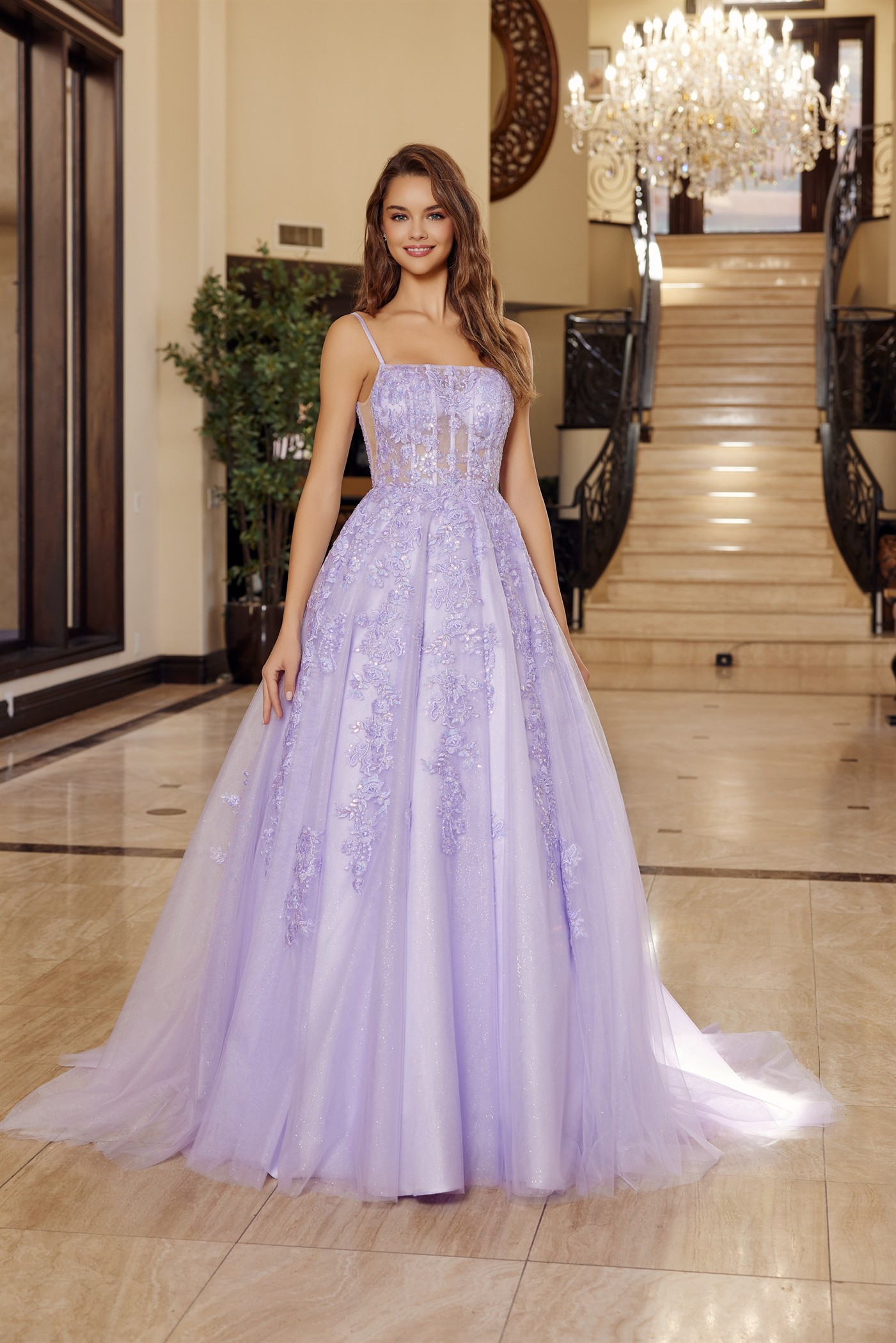 BALL GOWN with A STRAIGHT ACROSS BUSTLINE SPAGHETTI STRAPS — Nox Anabel H1880