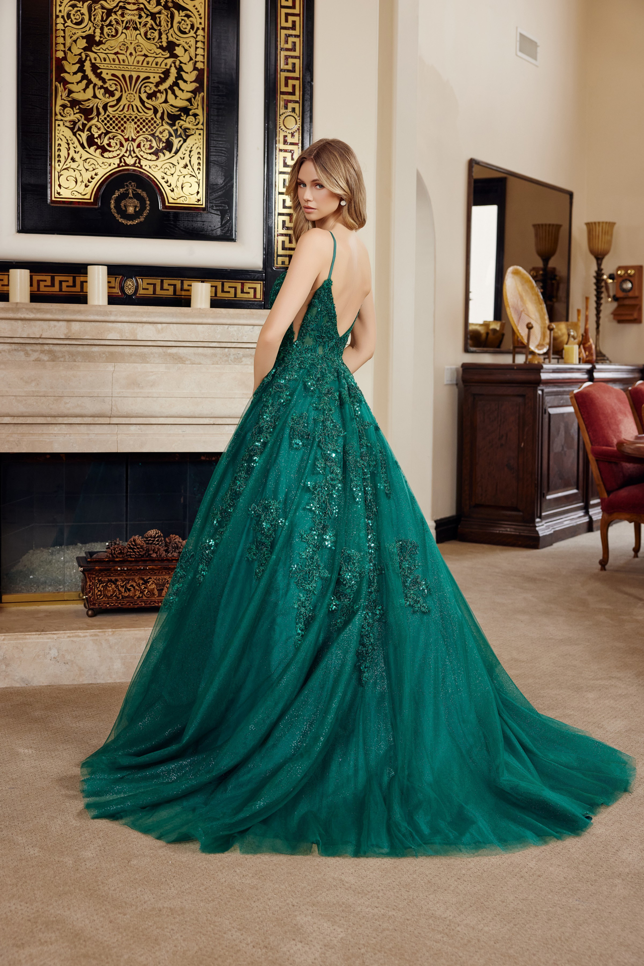 BALL GOWN with A STRAIGHT ACROSS BUSTLINE SPAGHETTI STRAPS — Nox Anabel H1880