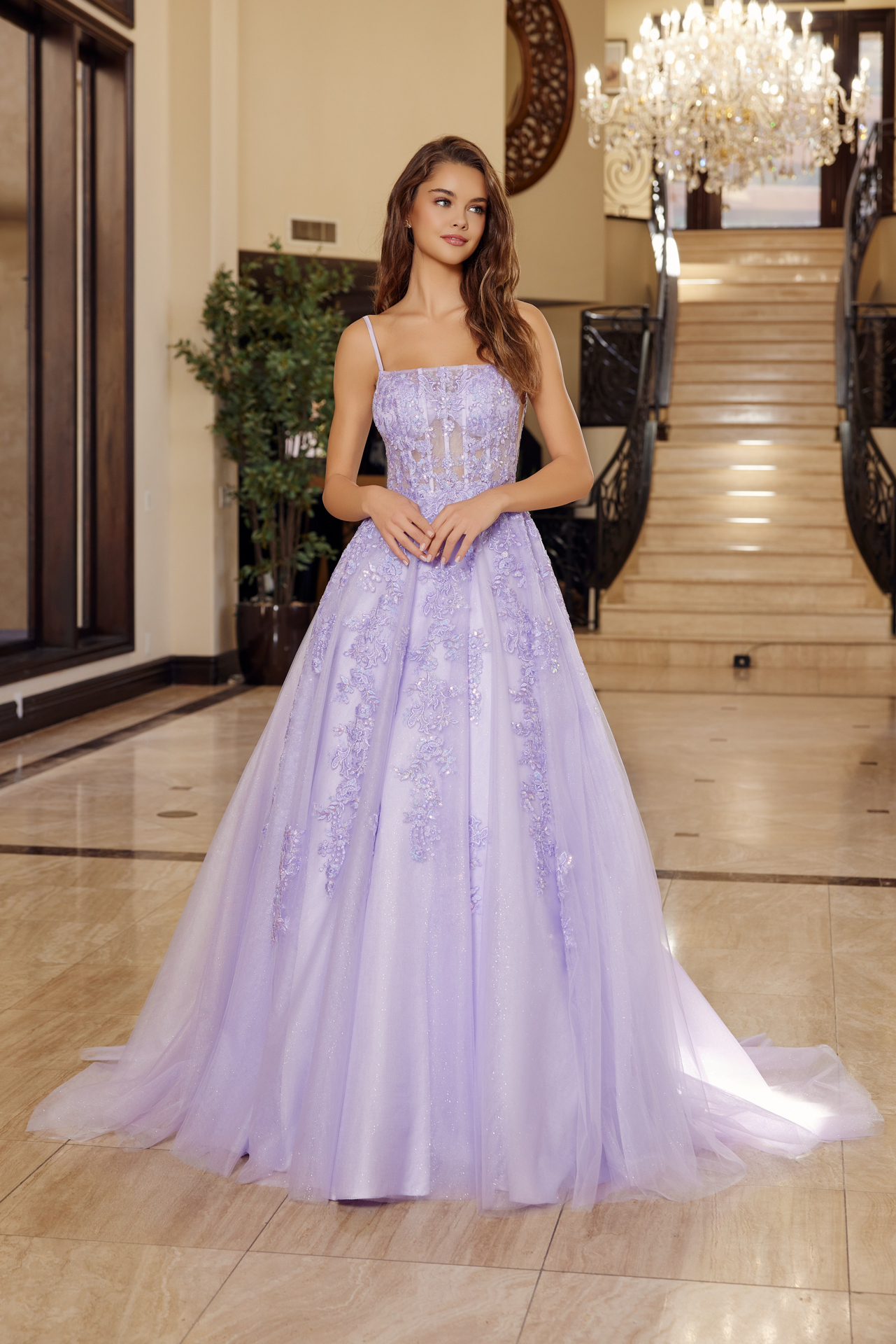 BALL GOWN with A STRAIGHT ACROSS BUSTLINE SPAGHETTI STRAPS — Nox Anabel H1880