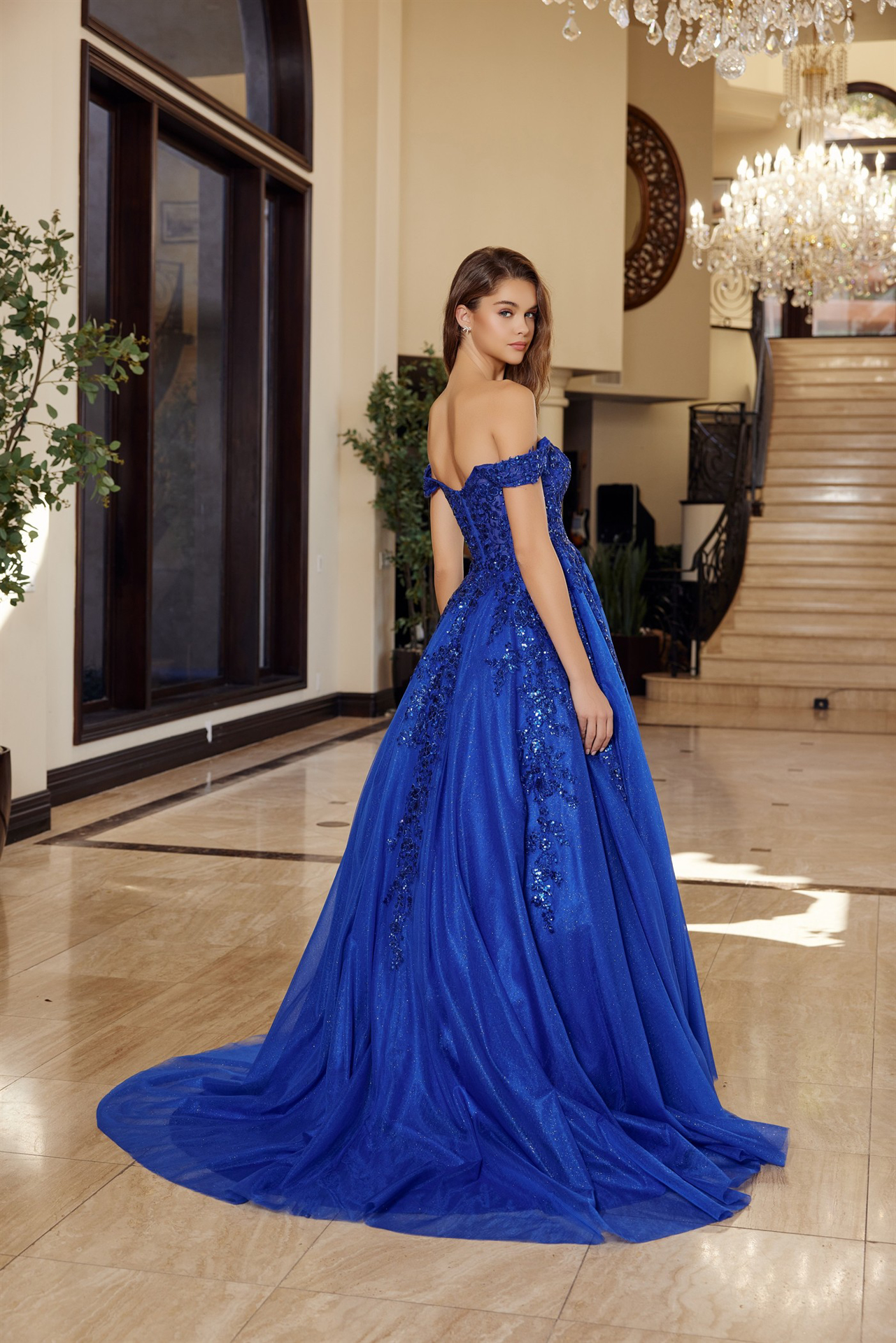 Plunging V Neckline Ball Gown with a Sheer Boned Waistline — Nox Anabel H1881