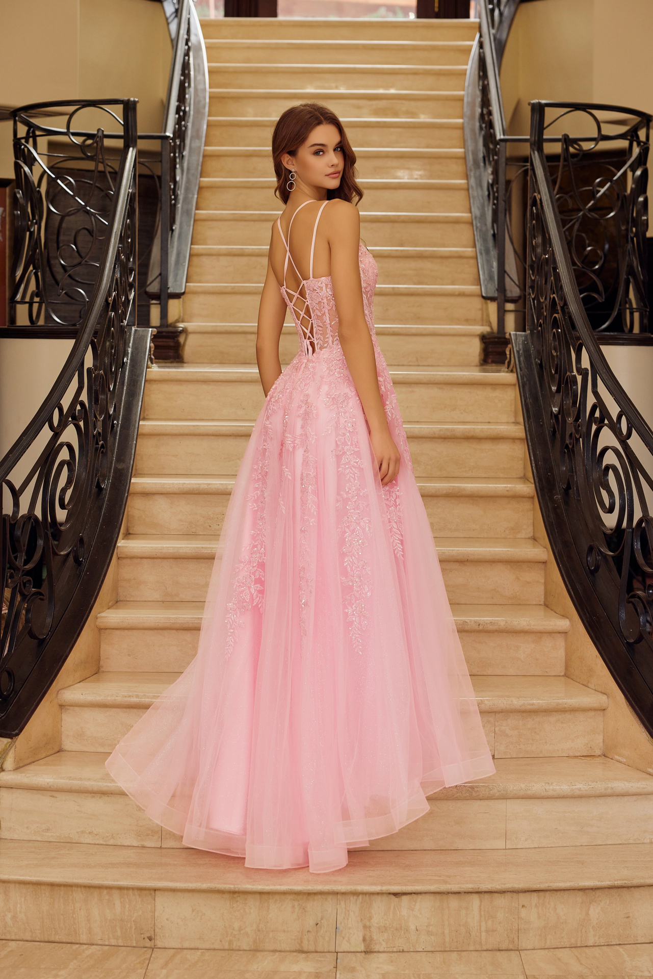 Fit and Flare Long Gown V Neckline Double Spaghetti Straps — Nox Anabel H1882