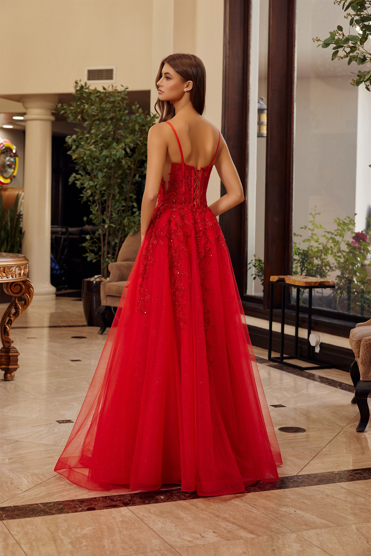 Fit and Flare Long Gown Scoop Neckline Thin Straps — Nox Anabel H1886