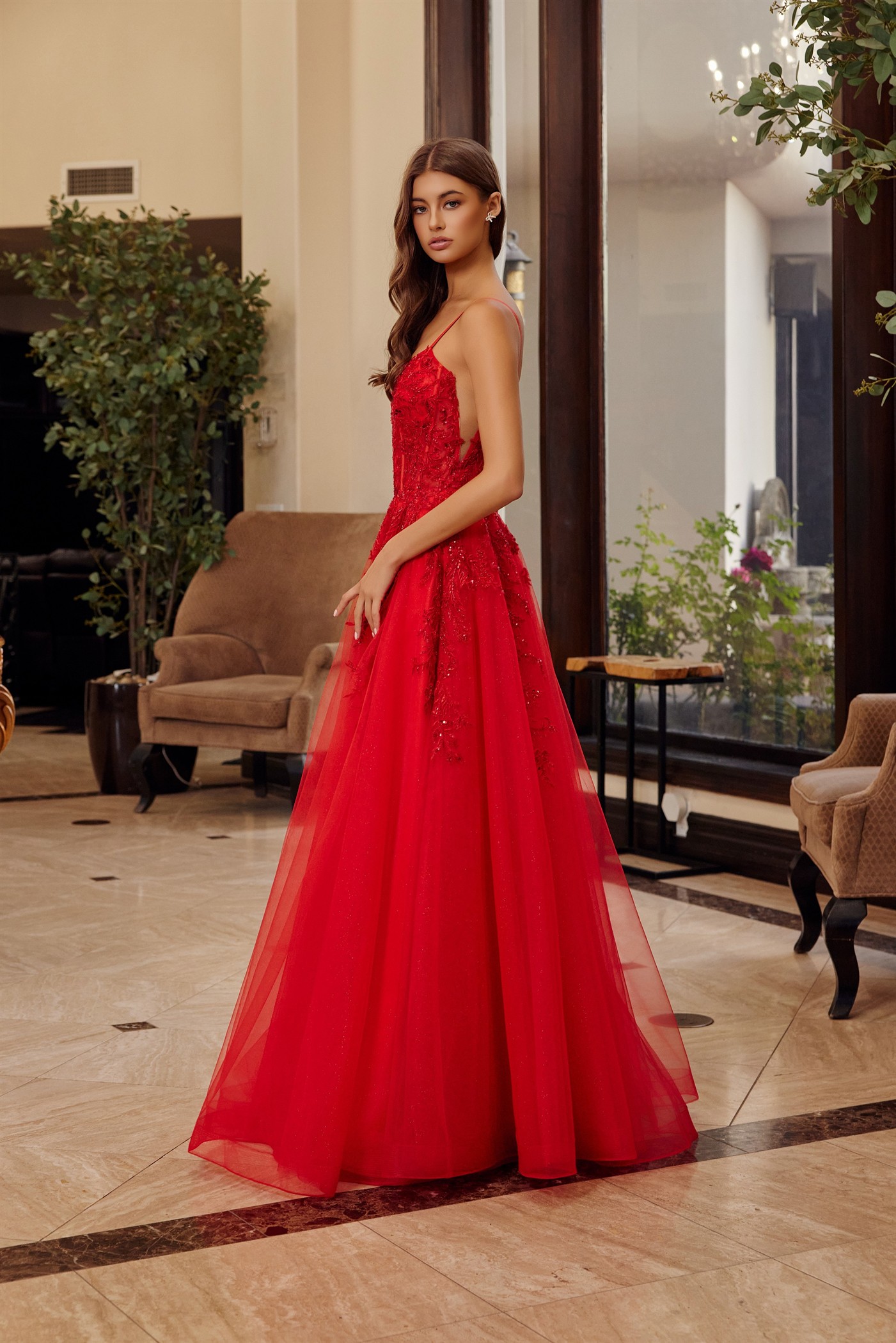 Fit and Flare Long Gown Scoop Neckline Thin Straps — Nox Anabel H1886