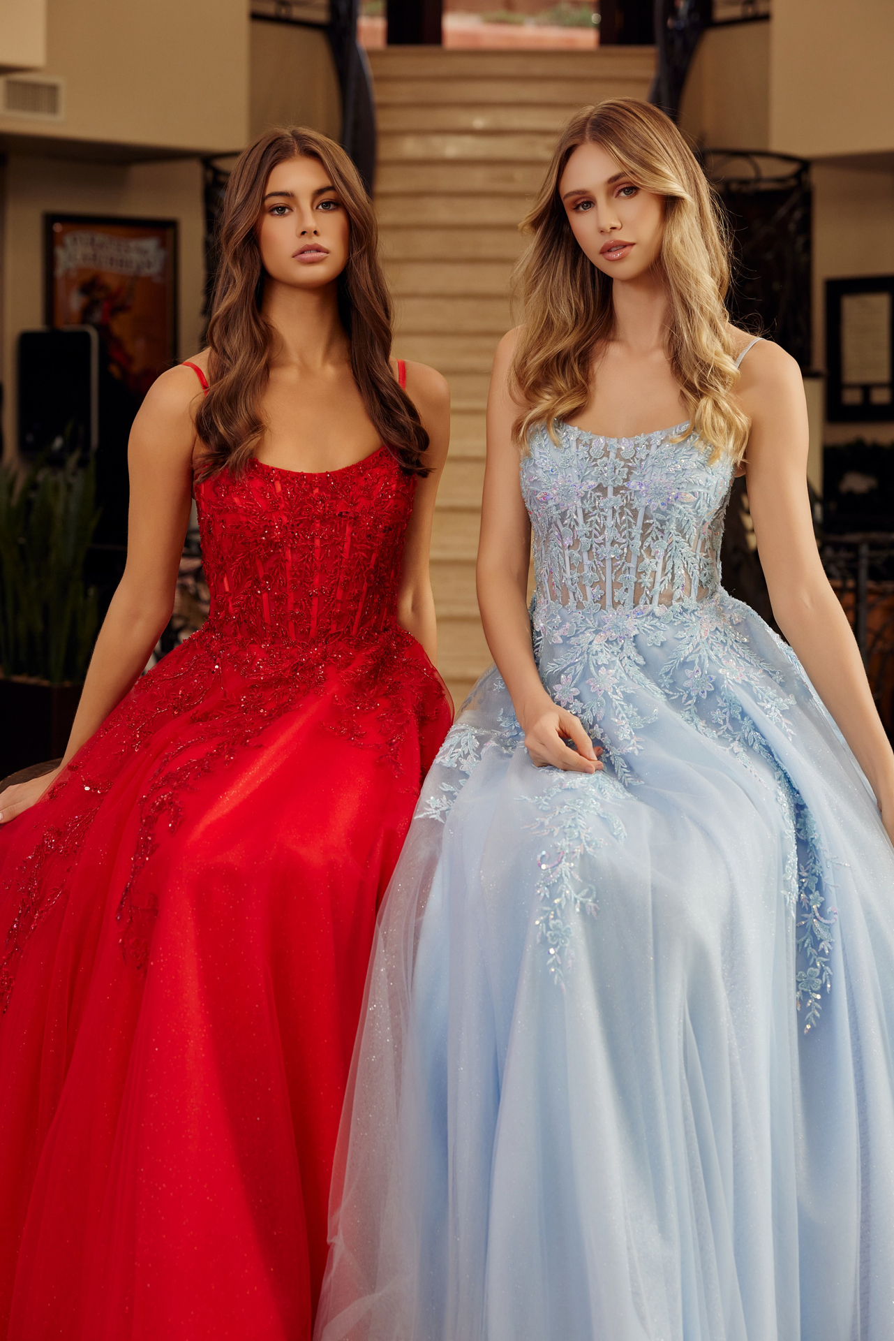 Fit and Flare Long Gown Scoop Neckline Thin Straps — Nox Anabel H1886