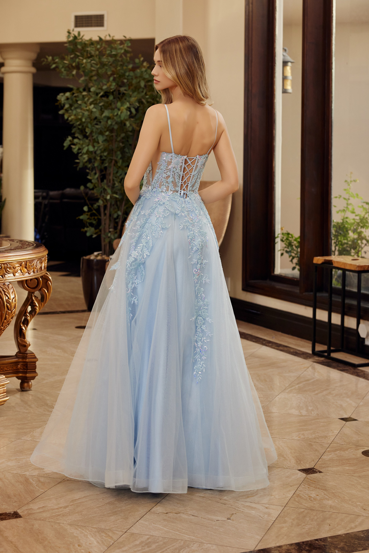 Fit and Flare Long Gown Scoop Neckline Thin Straps — Nox Anabel H1886