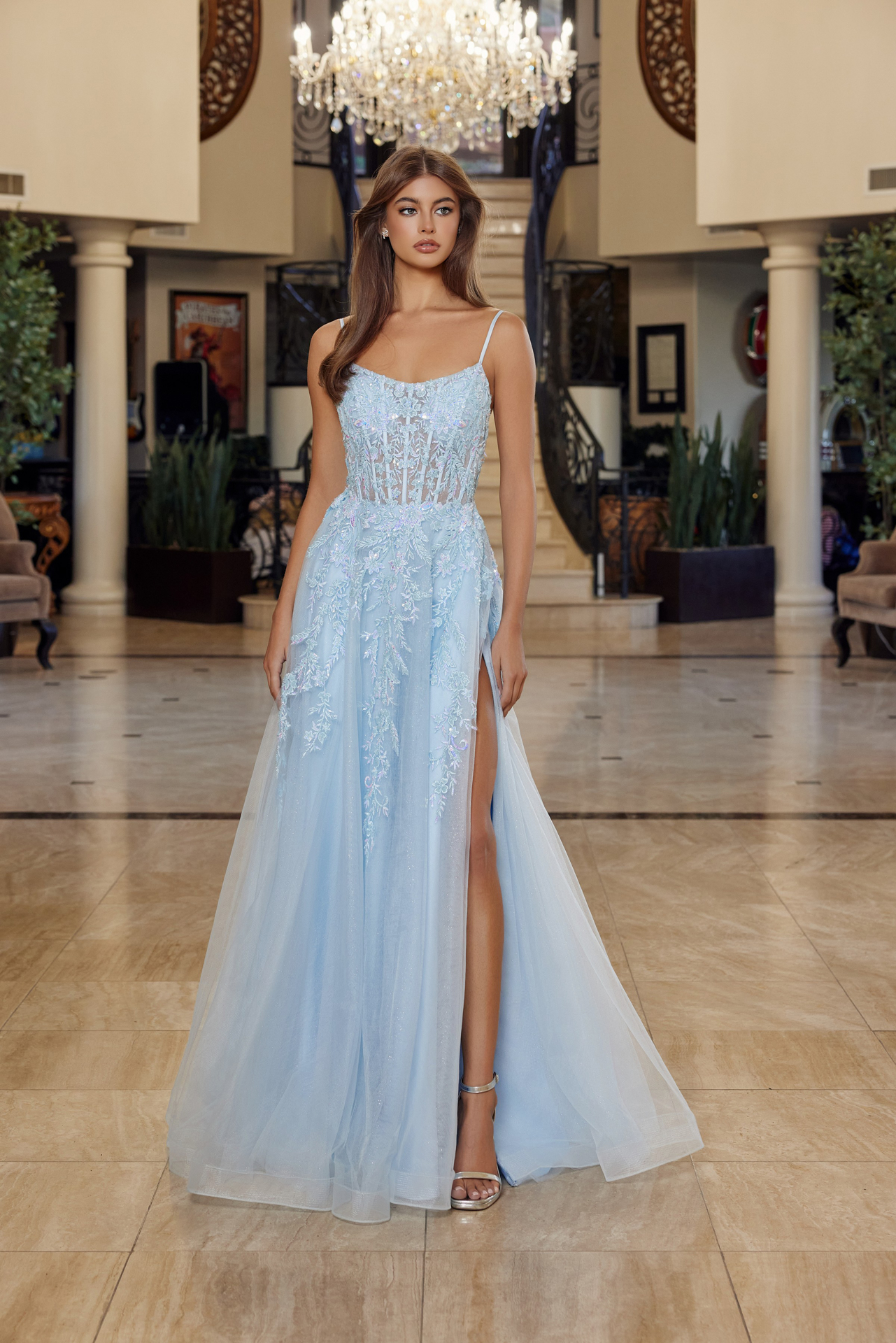 Fit and Flare Long Gown Scoop Neckline Thin Straps — Nox Anabel H1886