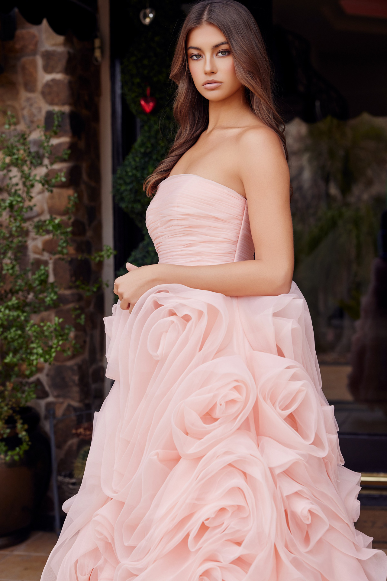 Strapless Corset Rosette Tea Length Wedding Dress — Nox Anabel JQ1037