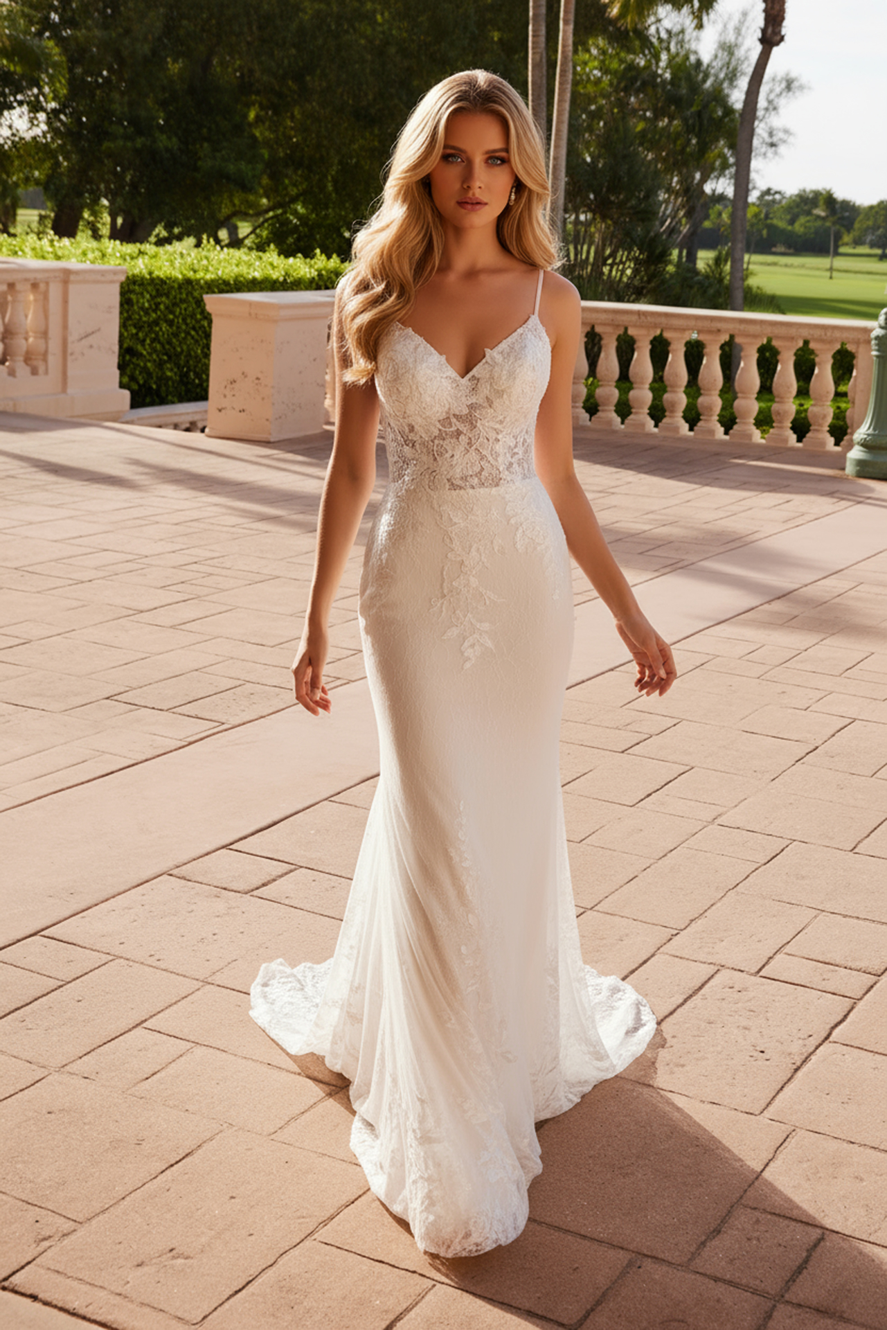 Low Back Flower Embroidered Tulle Wedding Gown — Nox Anabel JW239