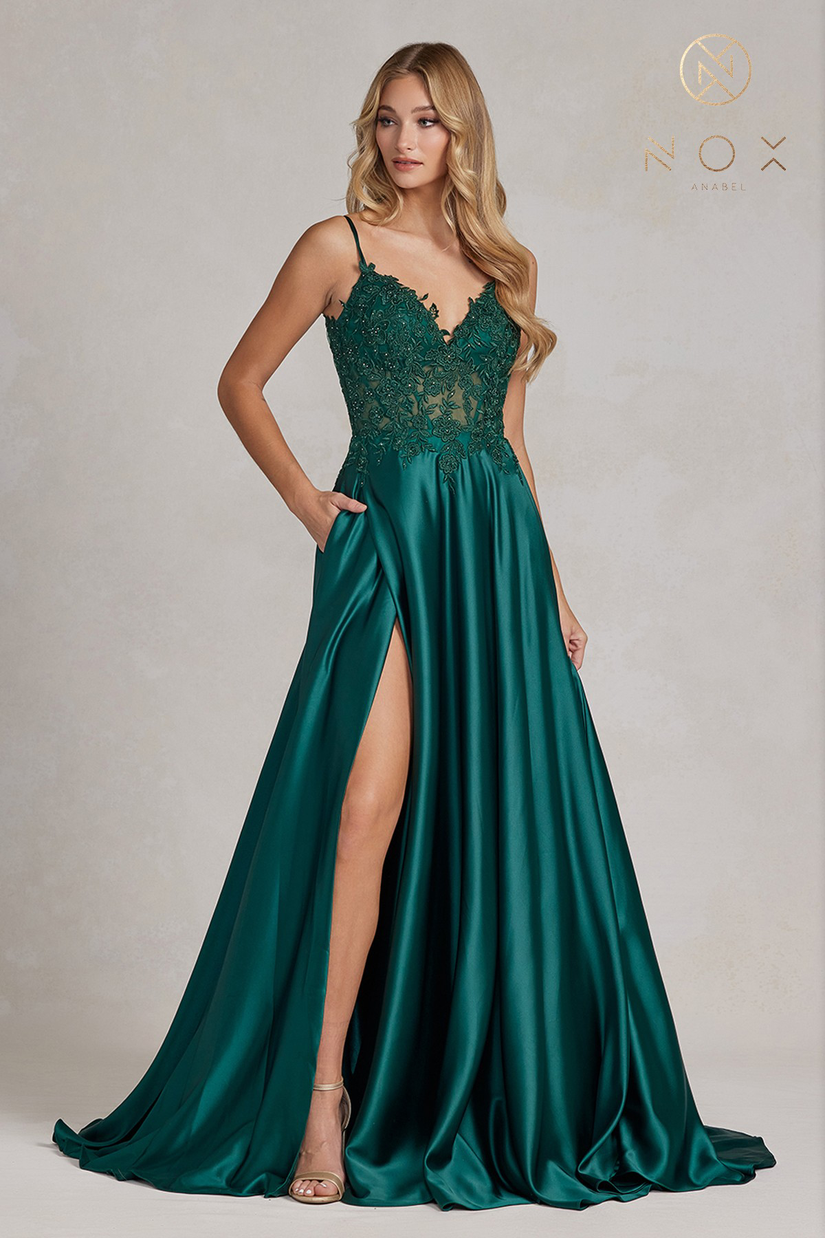 Embroidered Corset Gown with A-Line Satin Skirt