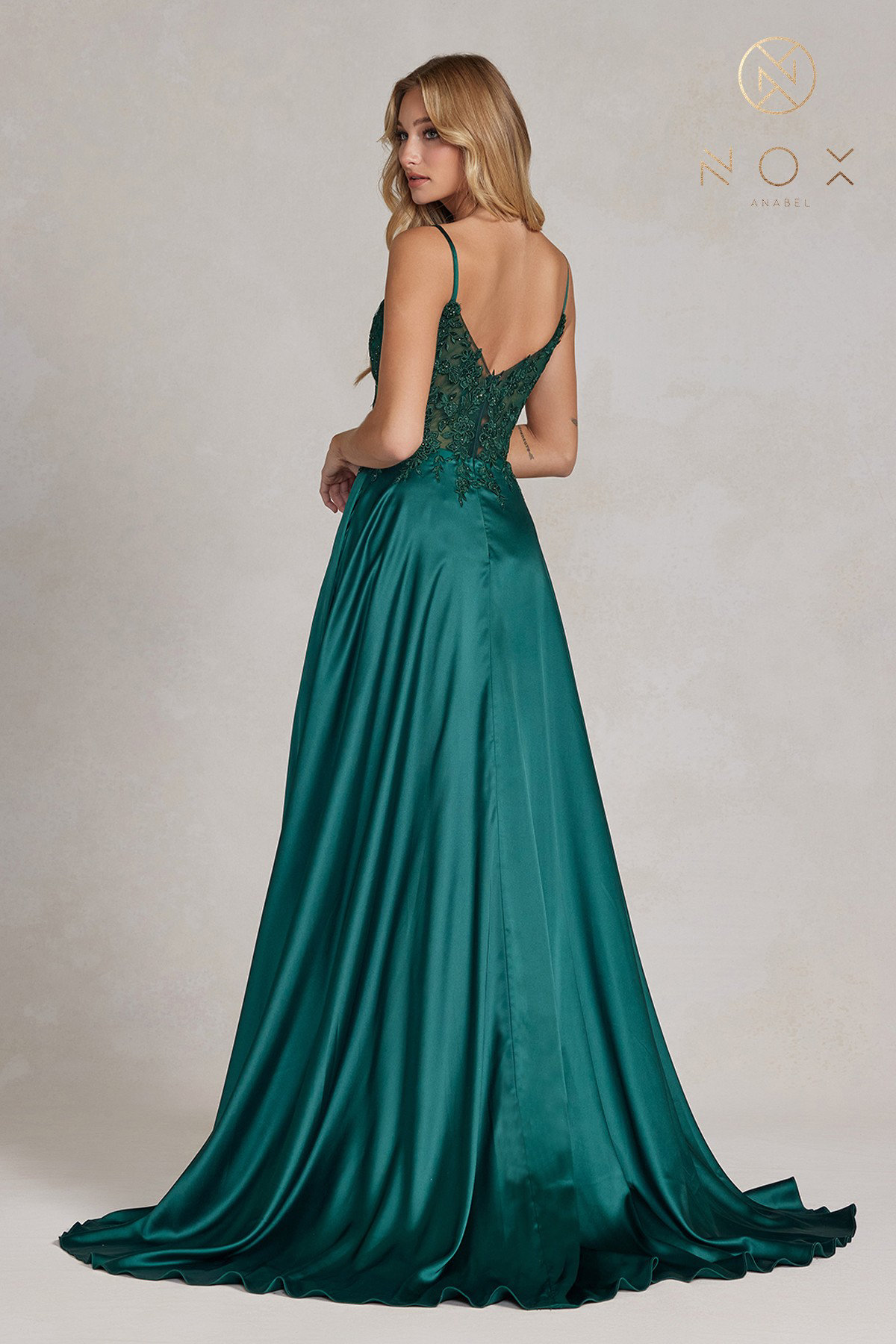Embroidered Corset Gown with A-Line Satin Skirt — Nox Anabel K1121