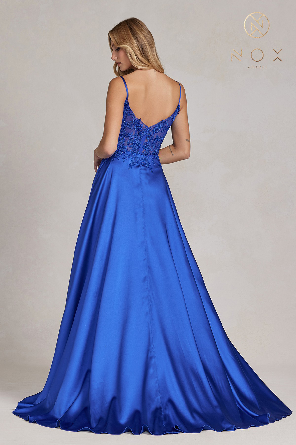 Embroidered Corset Gown with A-Line Satin Skirt — Nox Anabel K1121