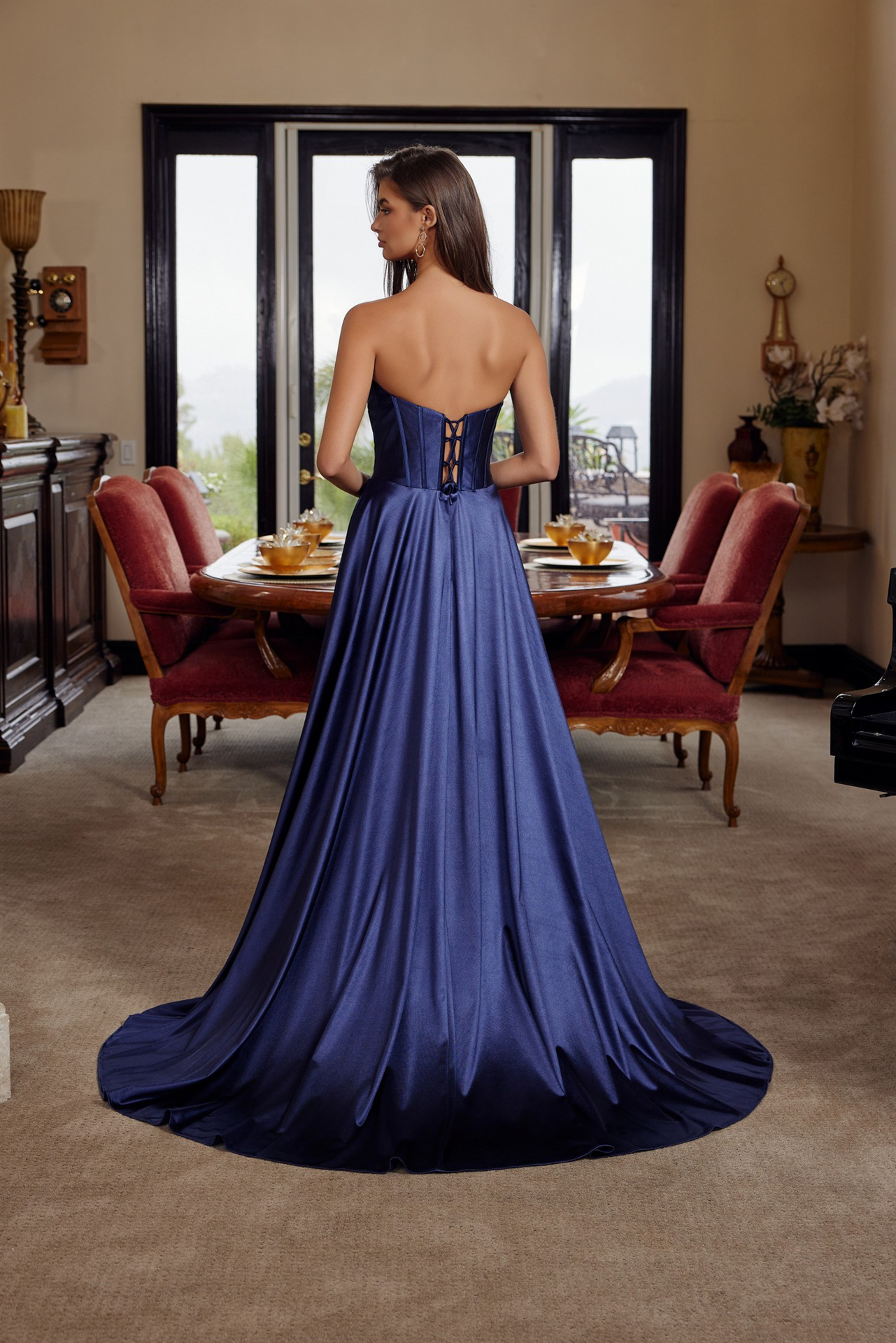 Shiny Satin Fit and Flare Sweetheart Pleated Across Bustline — Nox Anabel K1735