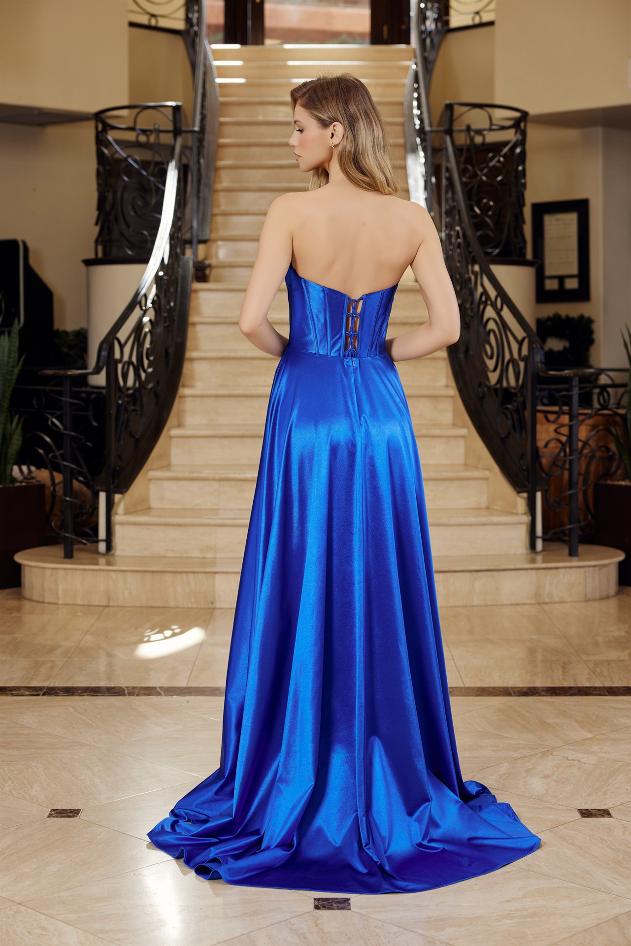 Shiny Satin Fit and Flare Sweetheart Pleated Across Bustline — Nox Anabel K1735
