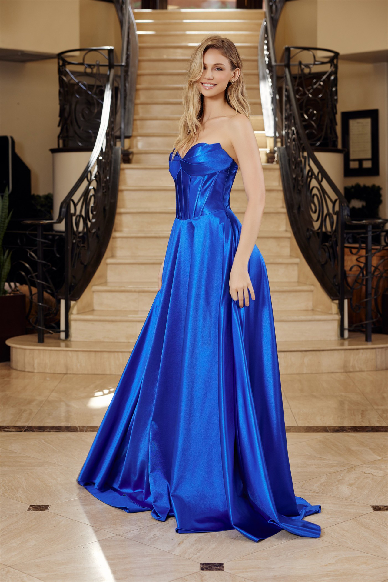Shiny Satin Fit and Flare Sweetheart Pleated Across Bustline — Nox Anabel K1735