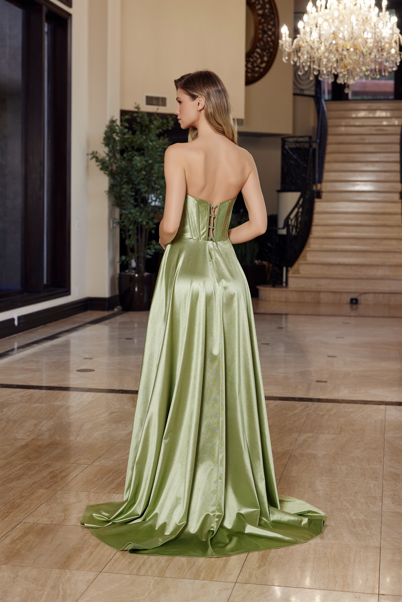 Shiny Satin Fit and Flare Sweetheart Pleated Across Bustline — Nox Anabel K1735
