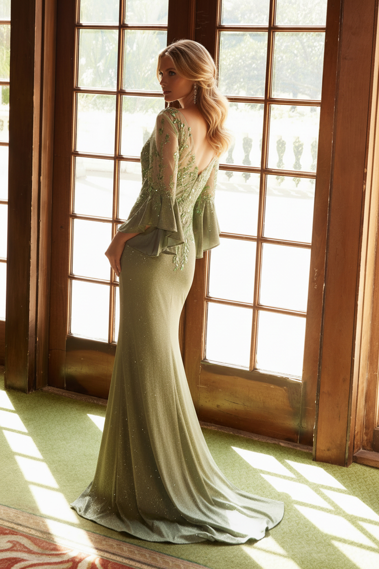 Glitter Embroidered Long Sheer Sleeve Dress — Nox Anabel MD129