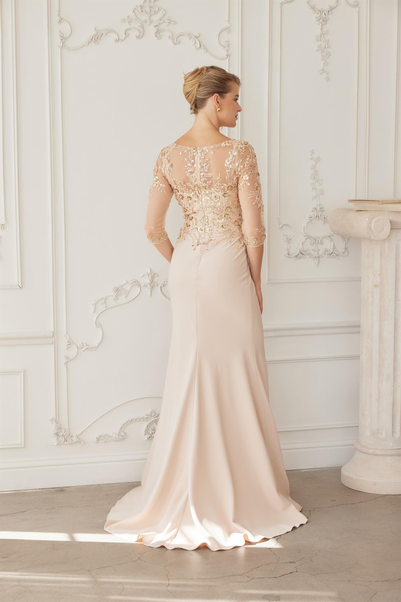 Full Sequined Embroidered Bodice Three Quarter Sleeves — Nox Anabel MH159