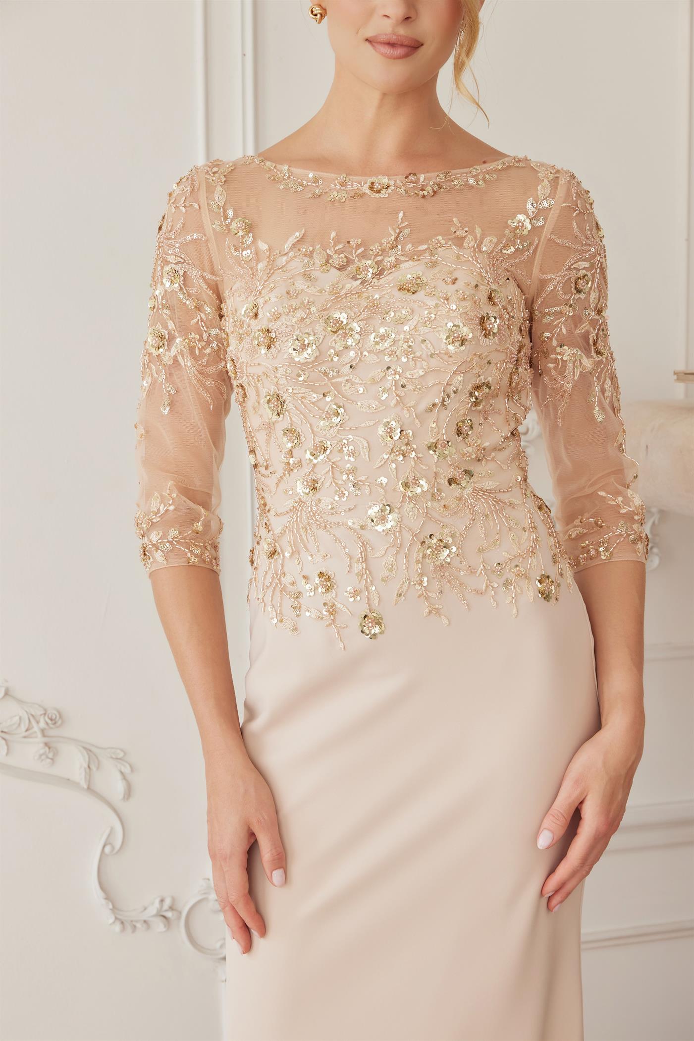 Full Sequined Embroidered Bodice Three Quarter Sleeves — Nox Anabel MH159