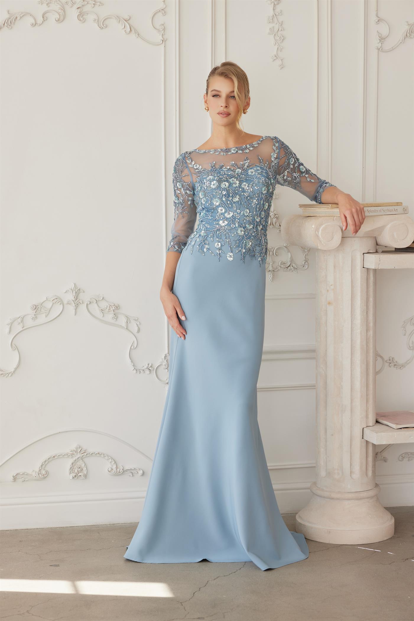 Full Sequined Embroidered Bodice Three Quarter Sleeves — Nox Anabel MH159
