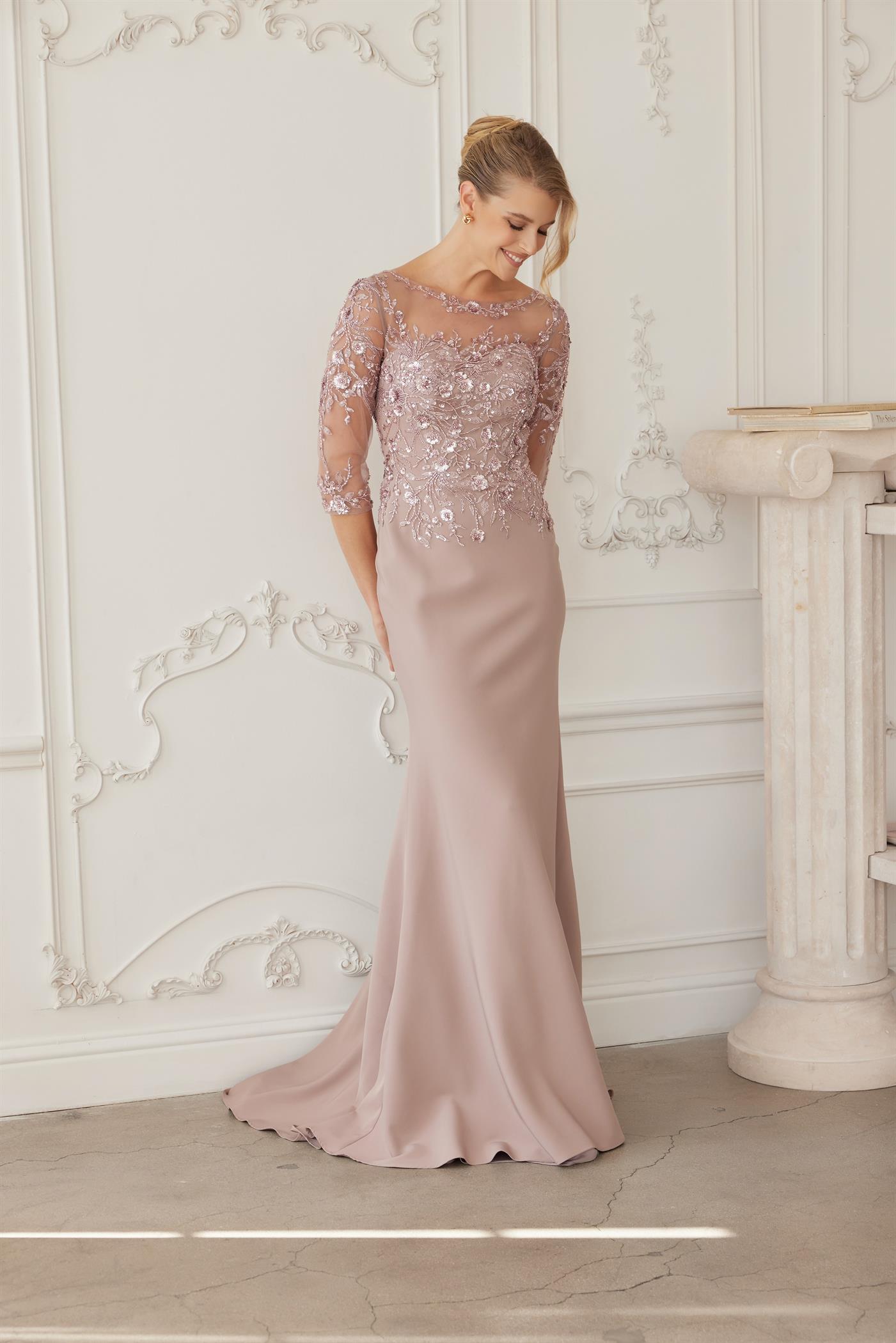 Full Sequined Embroidered Bodice Three Quarter Sleeves — Nox Anabel MH159