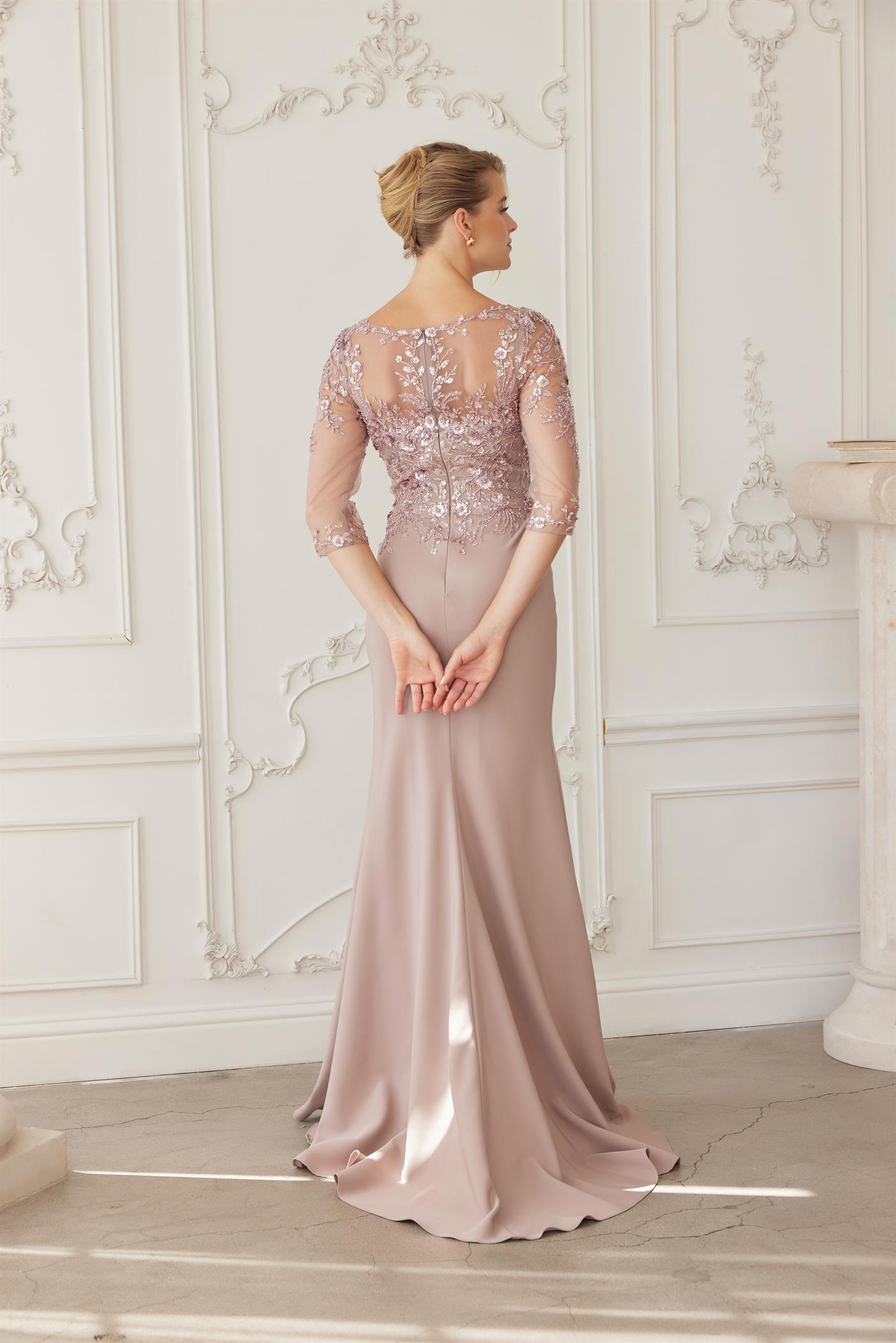 Full Sequined Embroidered Bodice Three Quarter Sleeves — Nox Anabel MH159