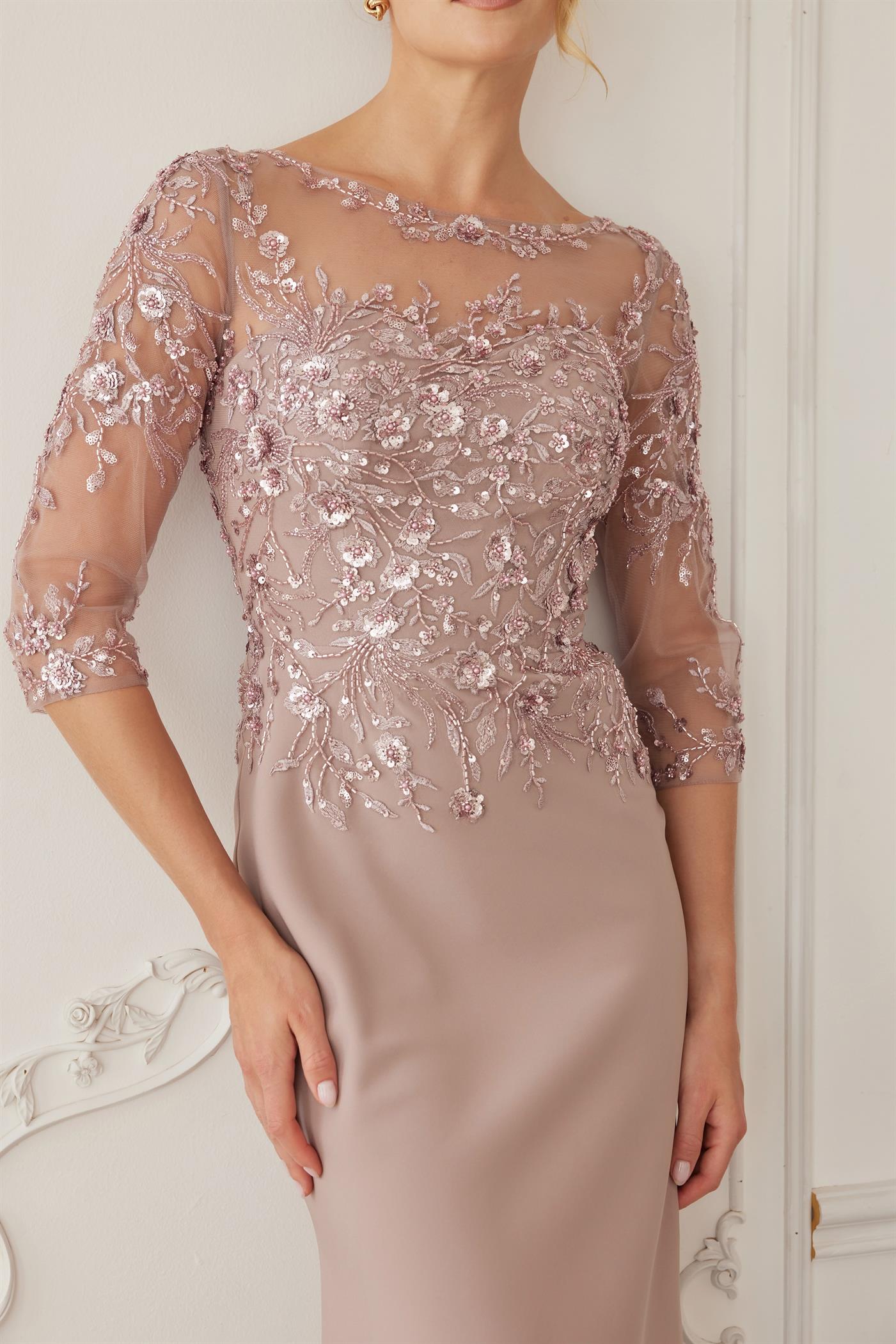 Full Sequined Embroidered Bodice Three Quarter Sleeves — Nox Anabel MH159