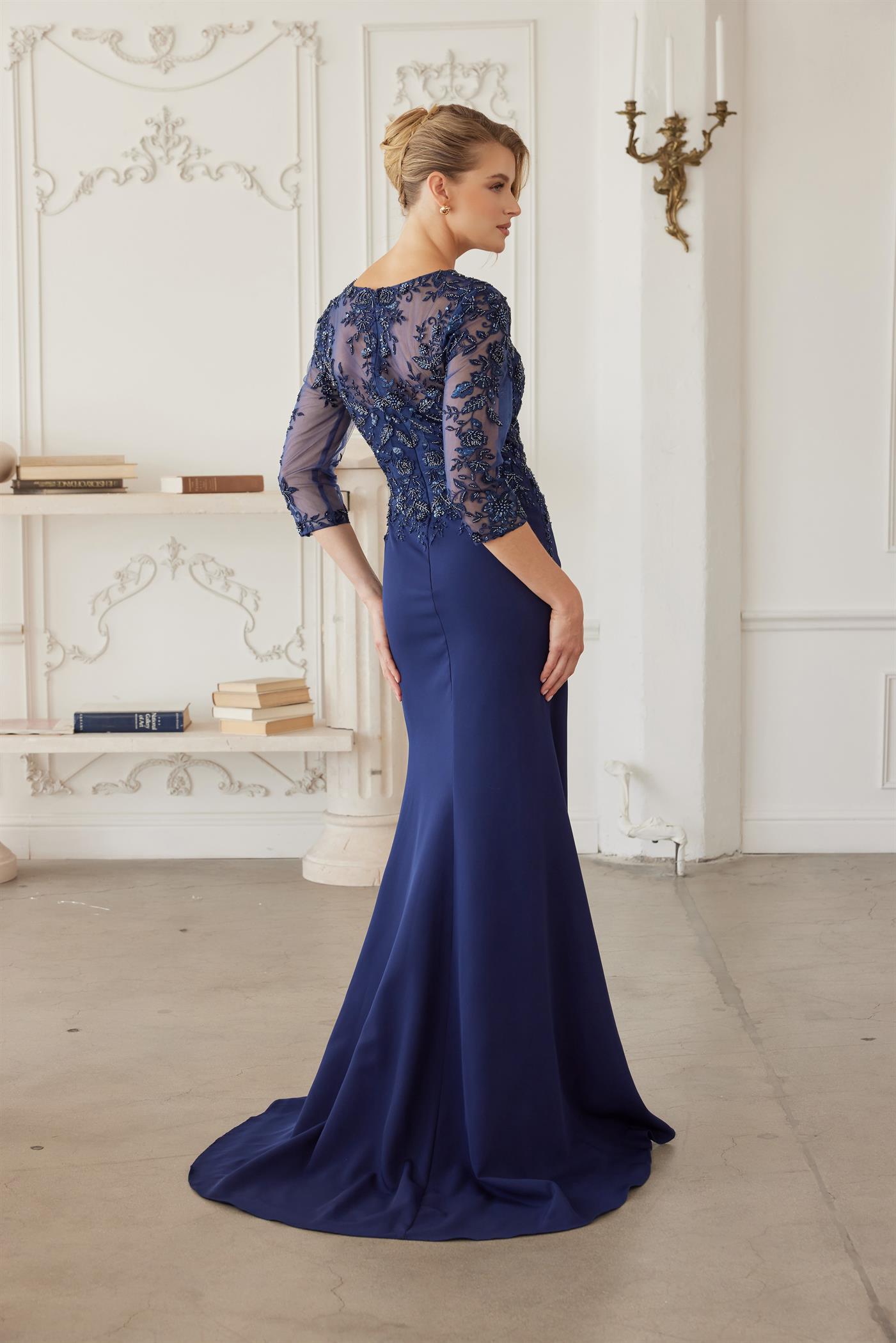 Full Sequined Embroidered Bodice Sheer Threequarter Sleeves — Nox Anabel MH163