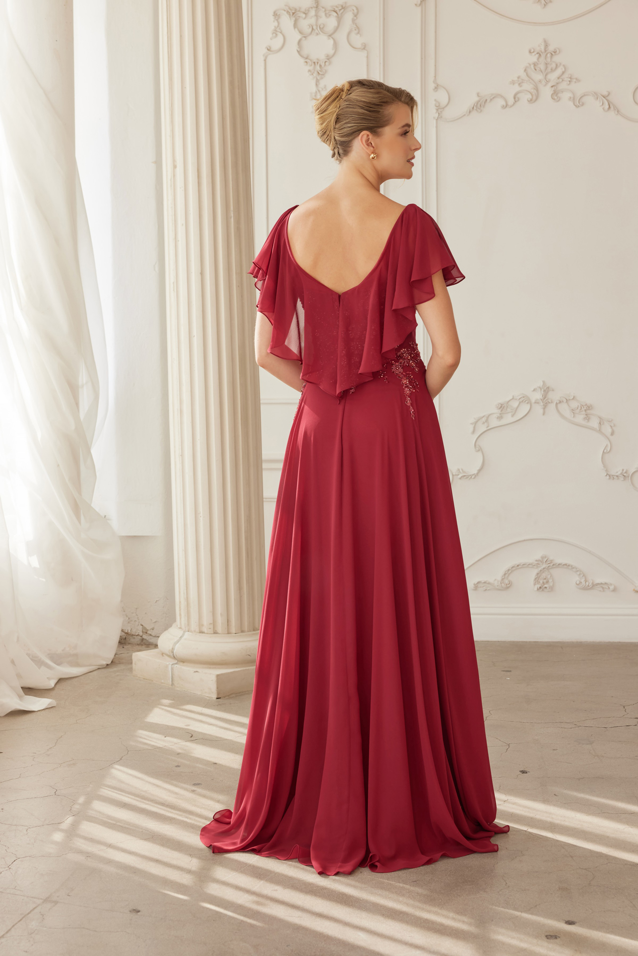 Draped Sleeves Chiffon Mother Of The Bride Dress — Nox Anabel MJ132