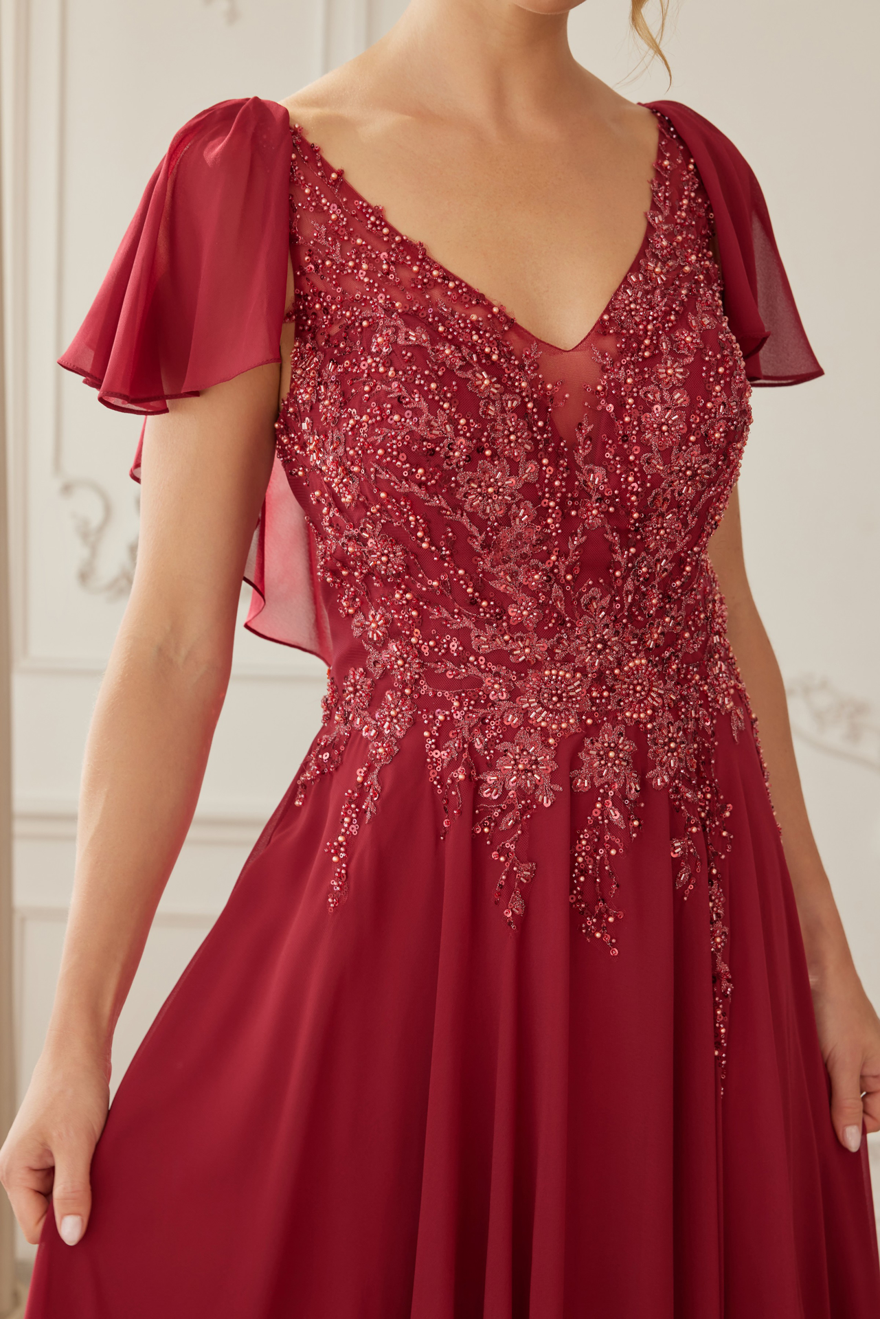 Draped Sleeves Chiffon Mother Of The Bride Dress — Nox Anabel MJ132