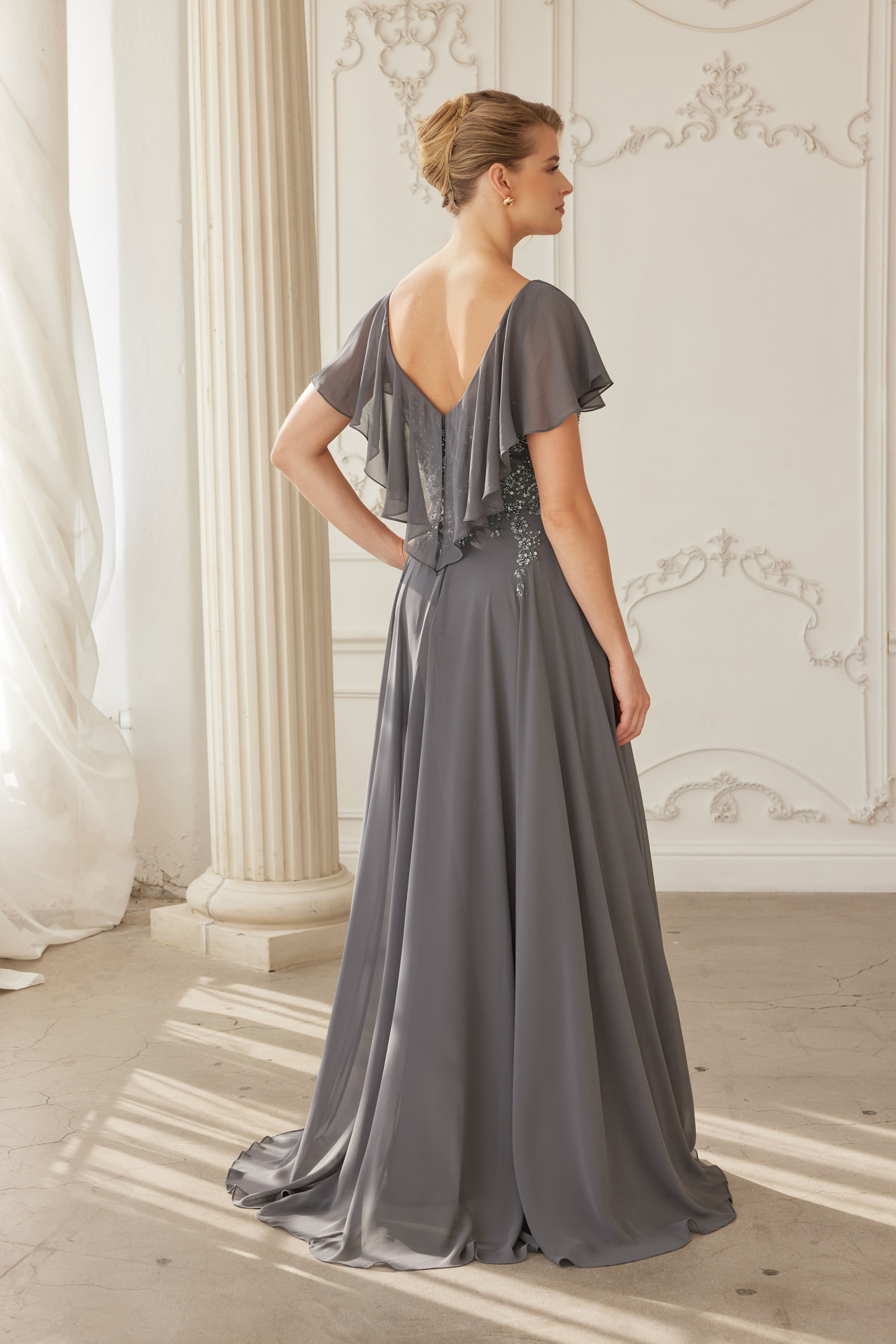 Draped Sleeves Chiffon Mother Of The Bride Dress — Nox Anabel MJ132