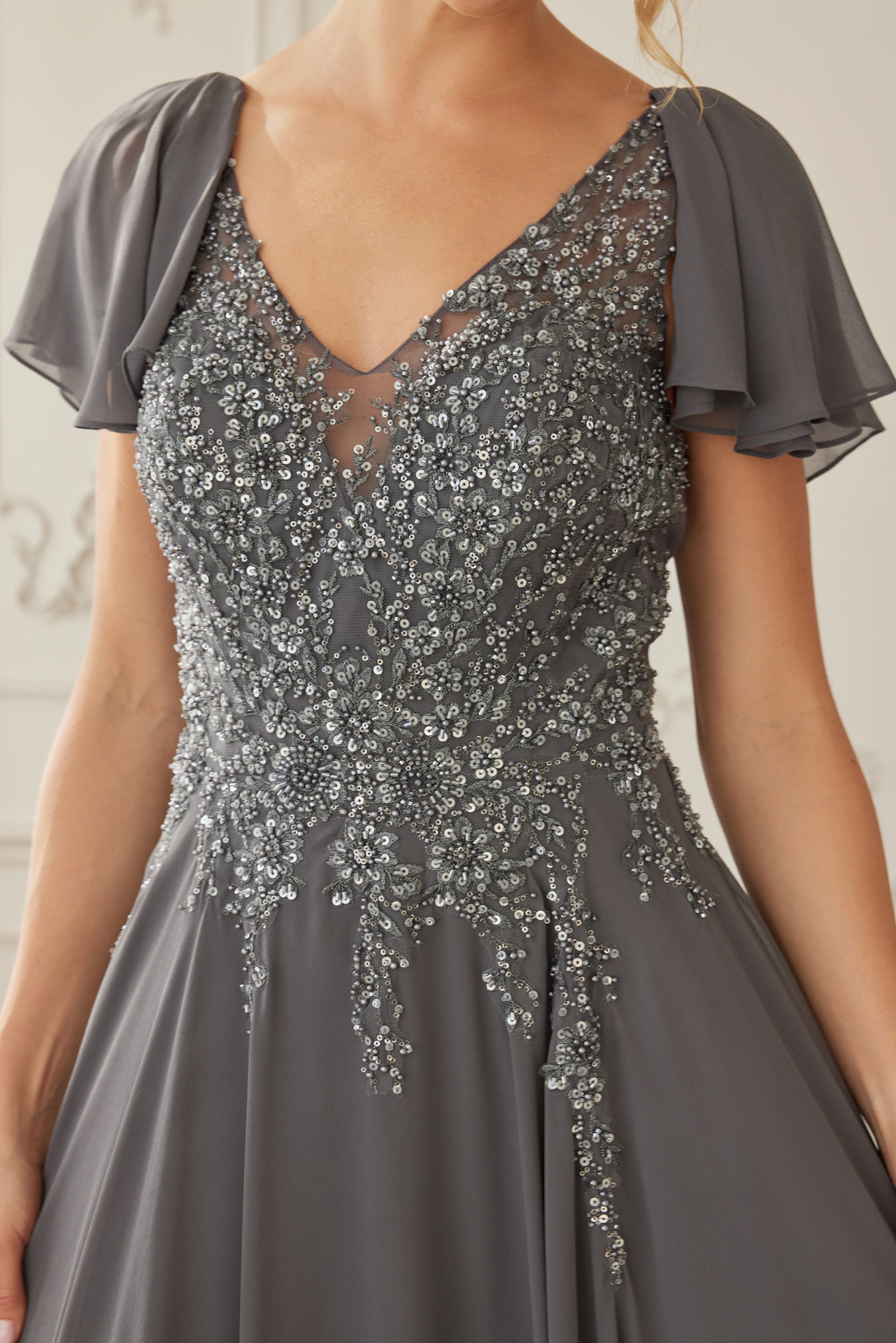 Draped Sleeves Chiffon Mother Of The Bride Dress — Nox Anabel MJ132