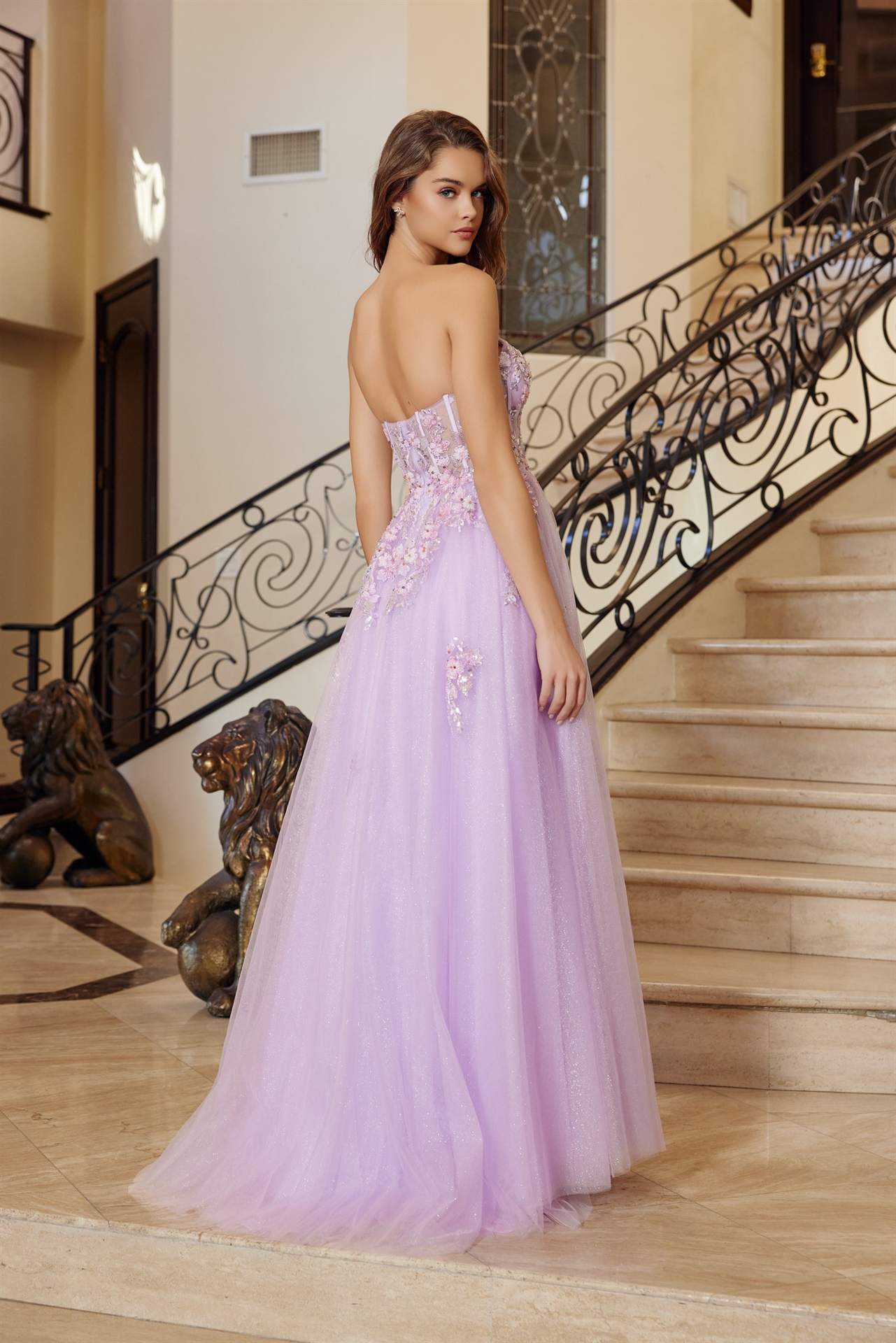 Fit and Flare Long Tulle Gown Plunging V Neckline — Nox Anabel Q1773