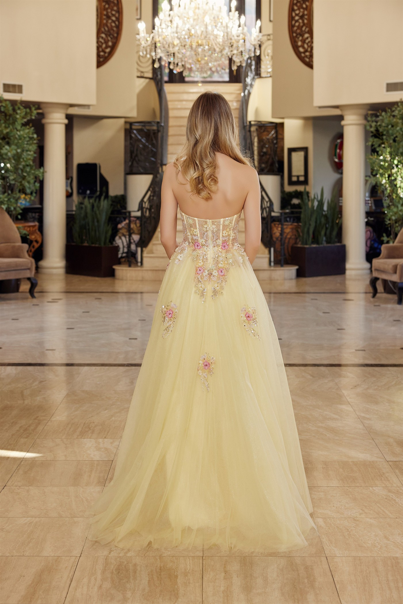 Fit and Flare Long Tulle Gown Plunging V Neckline — Nox Anabel Q1773