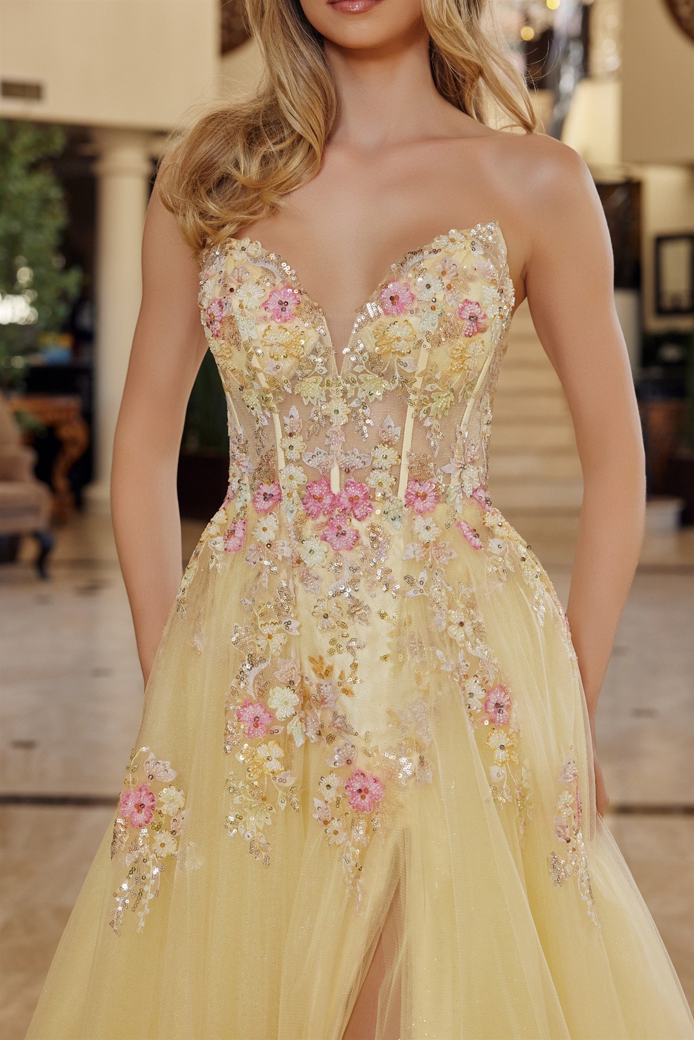 Fit and Flare Long Tulle Gown Plunging V Neckline — Nox Anabel Q1773