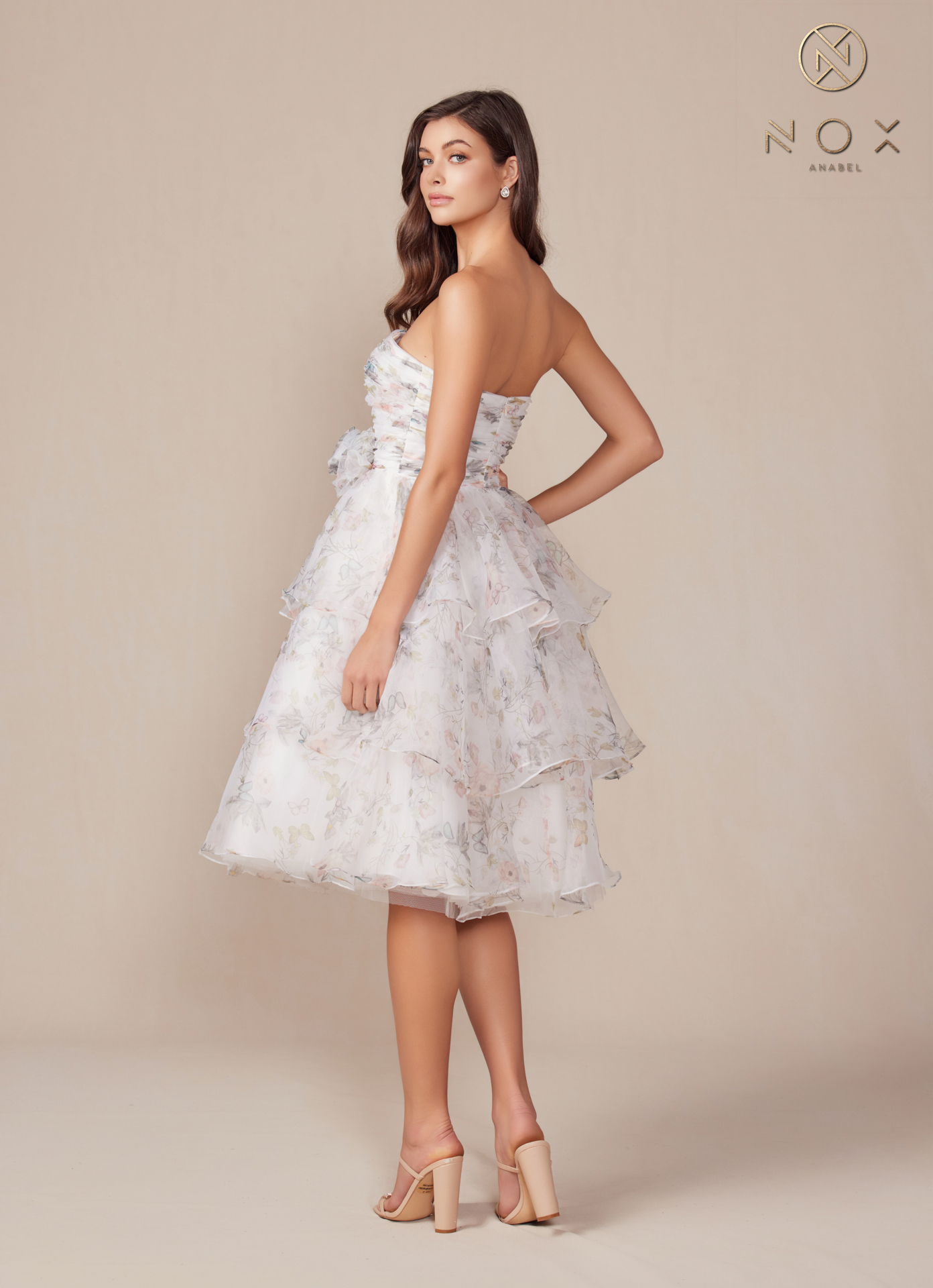 Strapless Tiered Floral Print Cocktail Dress — Nox Anabel Q842