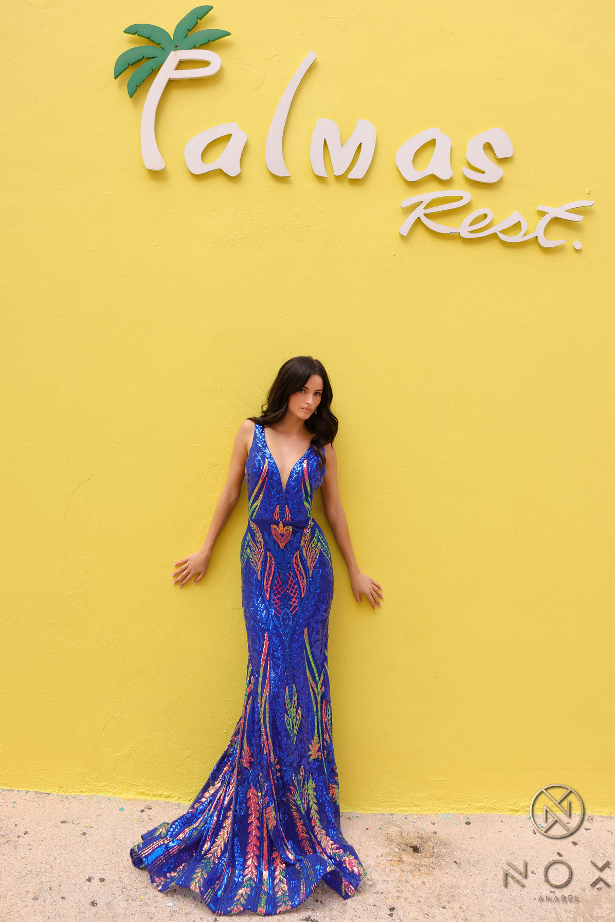 Deep V-Neck Fully Sequin Pattern Mermaid Gown — Nox Anabel R1402