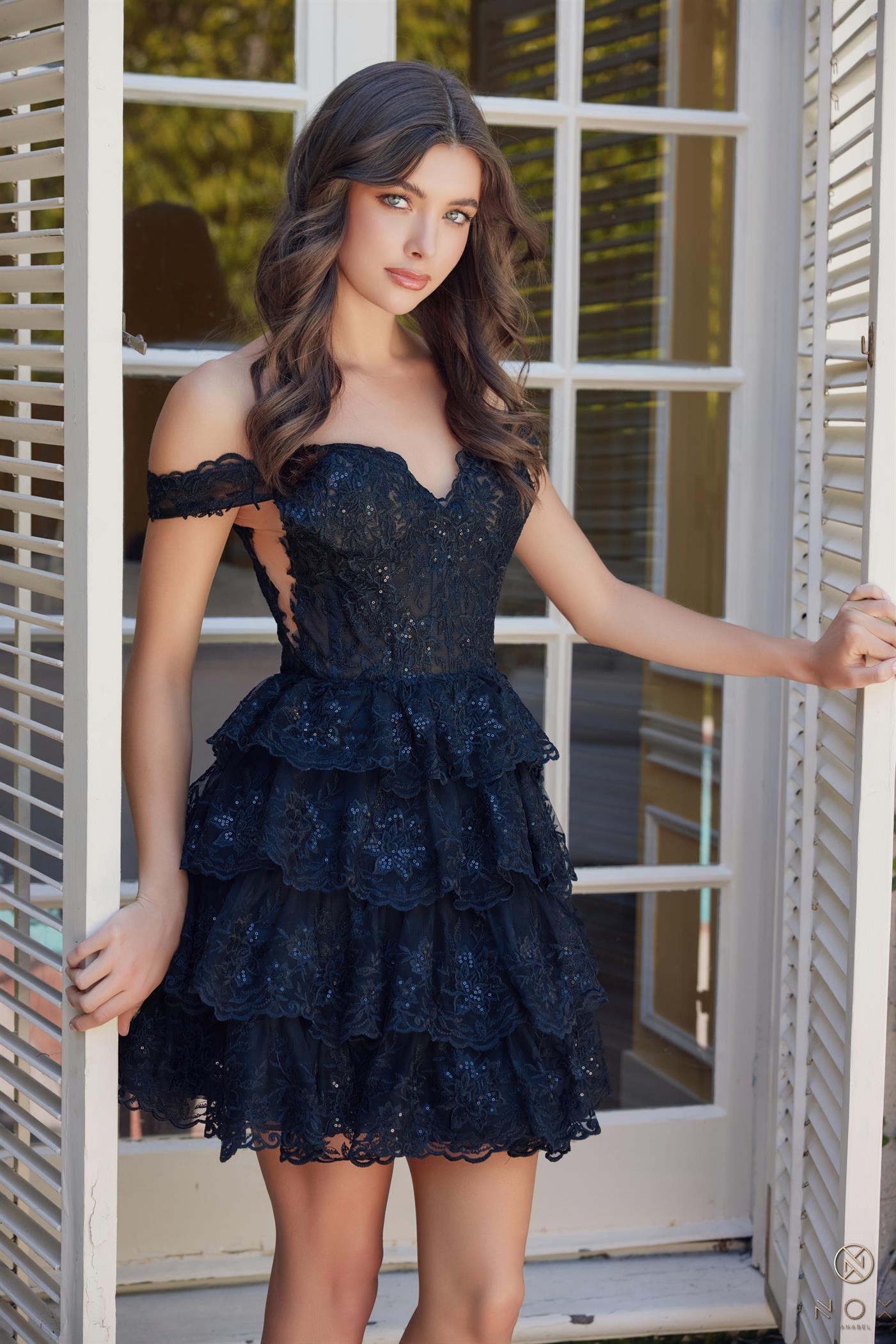 Embroidered Short Off Shoulder Tiered Dress — Nox Anabel R877