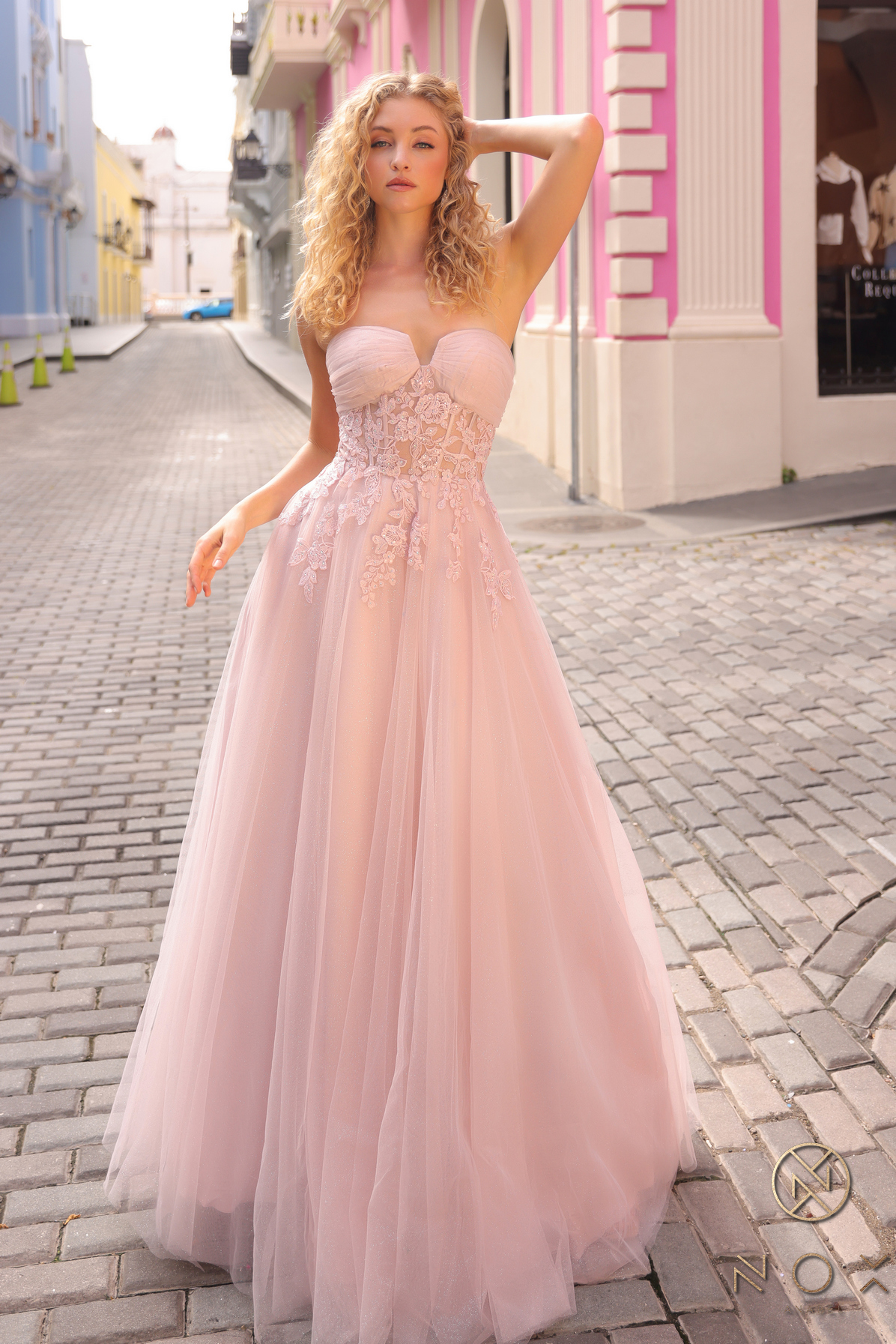 A-Line Sheer Bone Waist Tulle Gown
