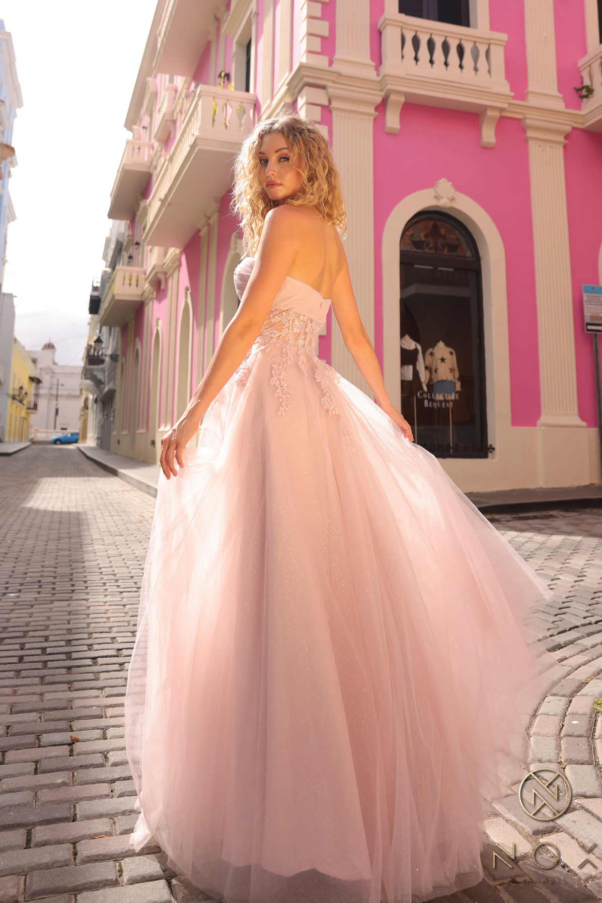 A-Line Sheer Bone Waist Tulle Gown — Nox Anabel T1326
