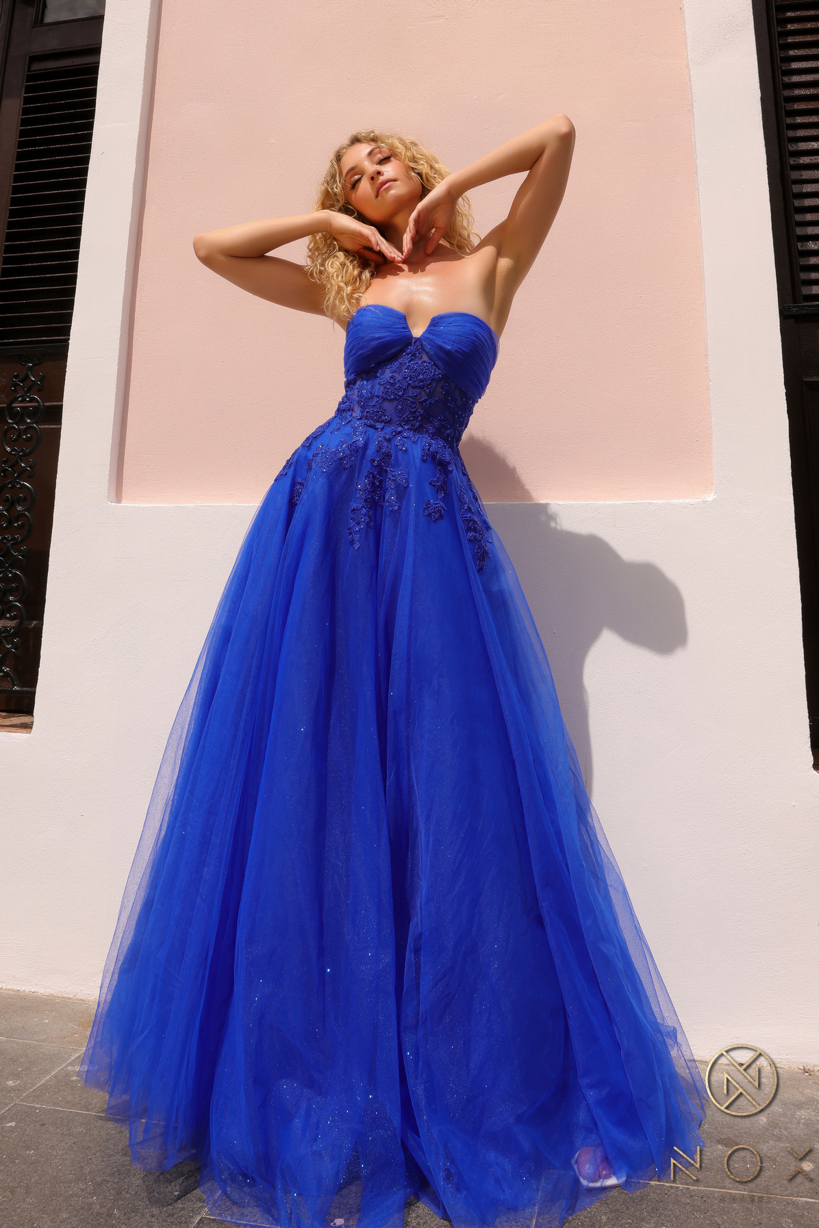 A-Line Sheer Bone Waist Tulle Gown — Nox Anabel T1326