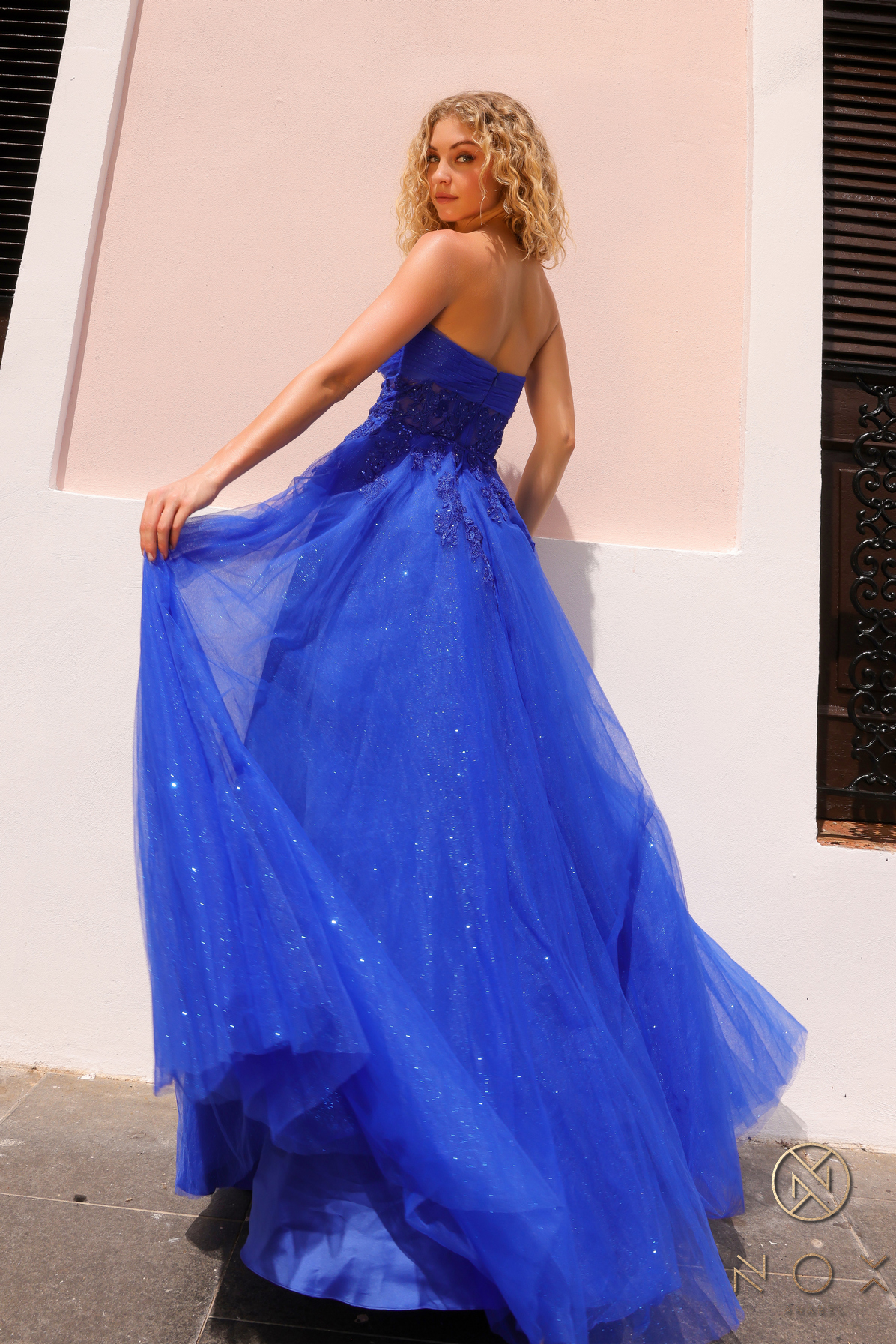 A-Line Sheer Bone Waist Tulle Gown — Nox Anabel T1326