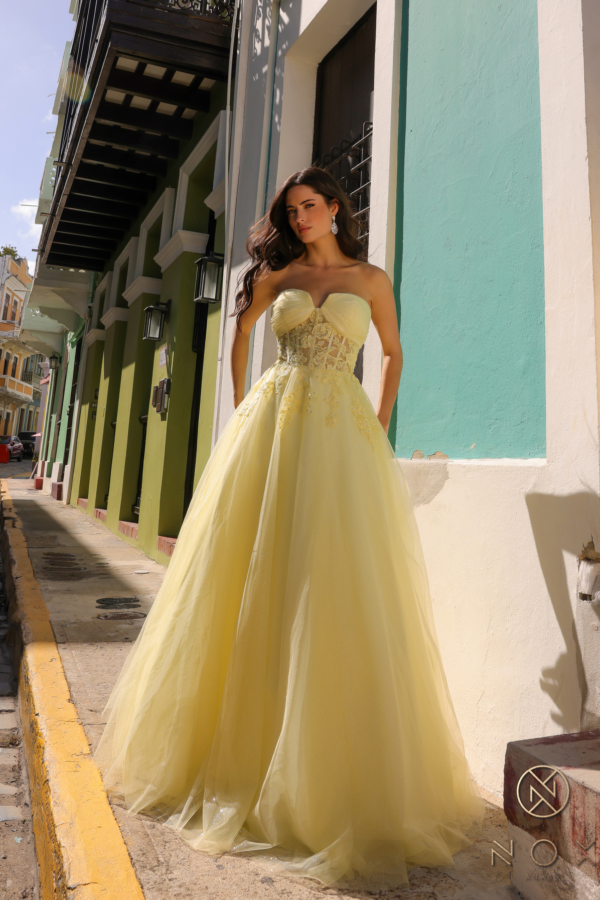 A-Line Sheer Bone Waist Tulle Gown — Nox Anabel T1326