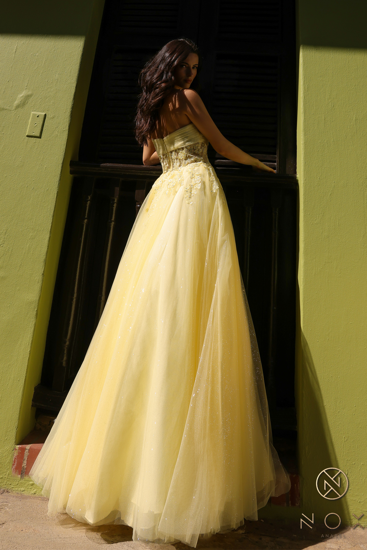 A-Line Sheer Bone Waist Tulle Gown — Nox Anabel T1326