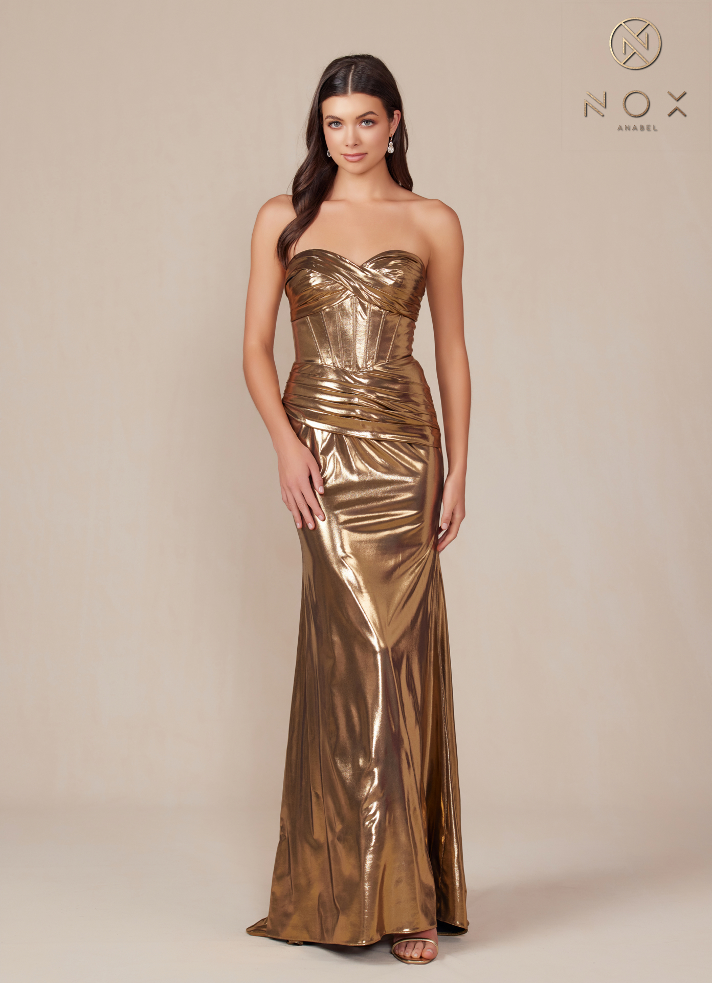 Strapless Lace Up Pleated Metallic Dress — Nox Anabel T1499