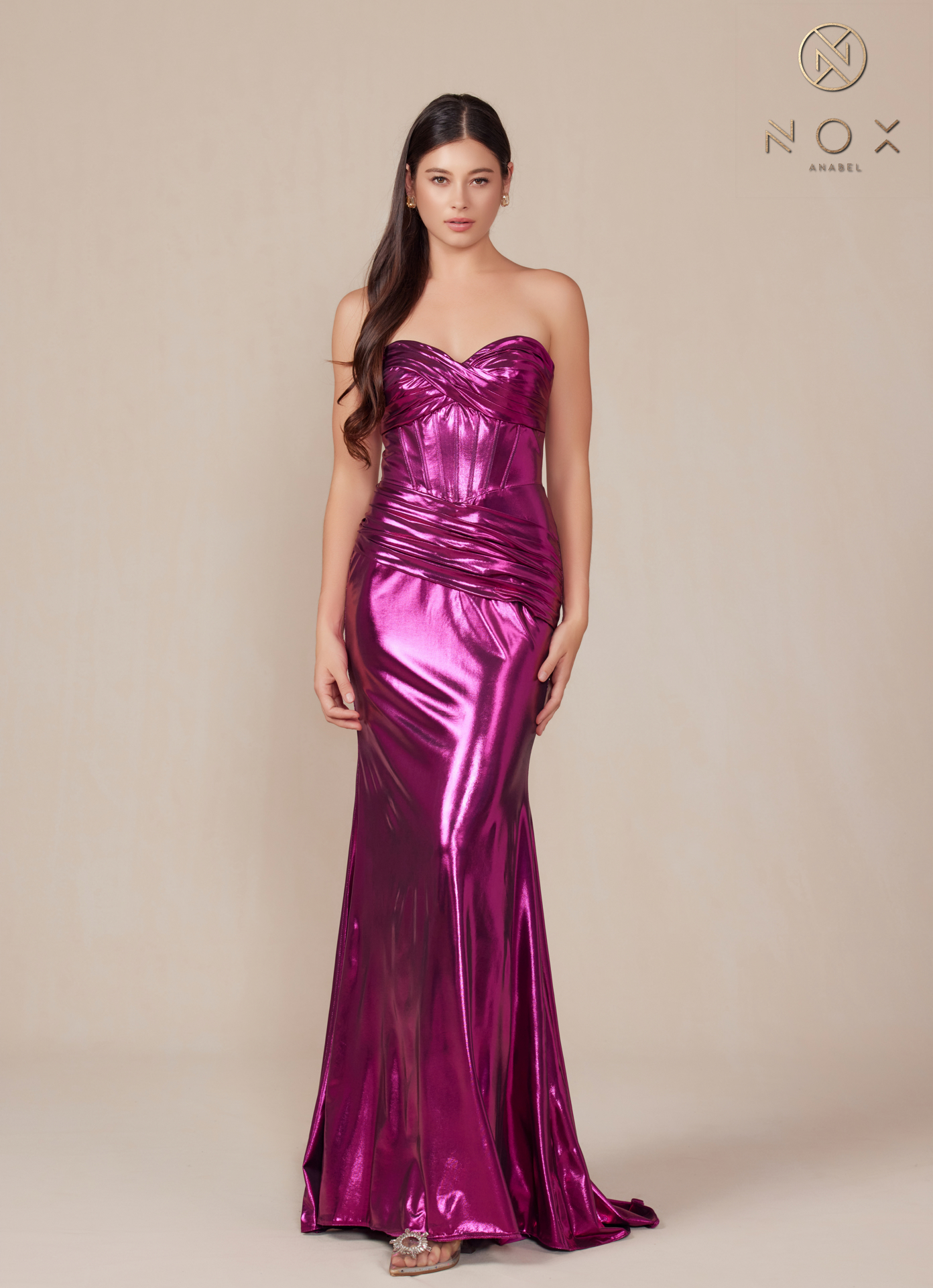 Strapless Lace Up Pleated Metallic Dress — Nox Anabel T1499