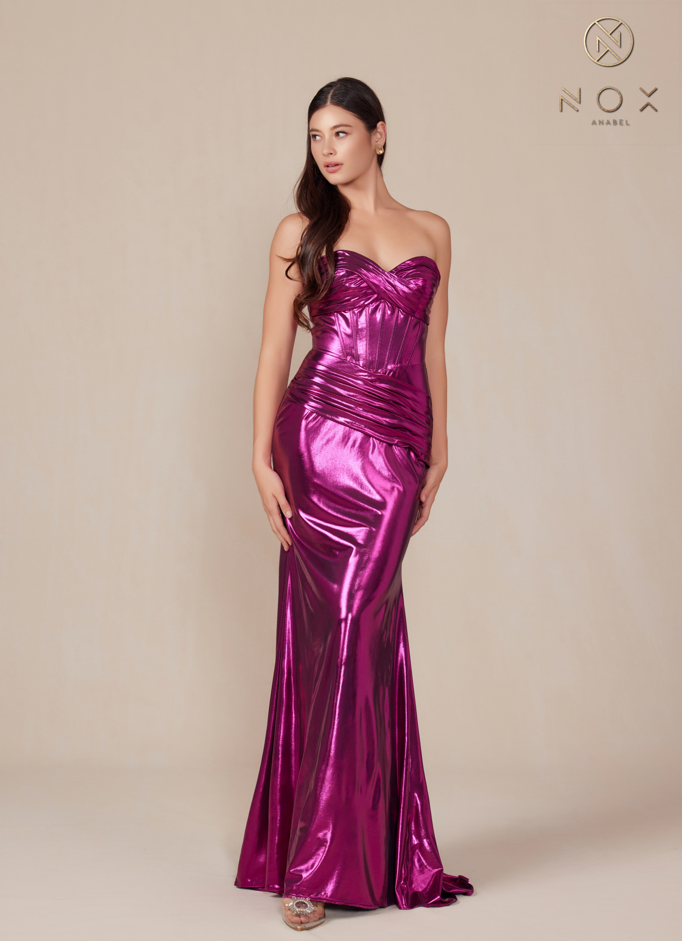 Strapless Lace Up Pleated Metallic Dress — Nox Anabel T1499