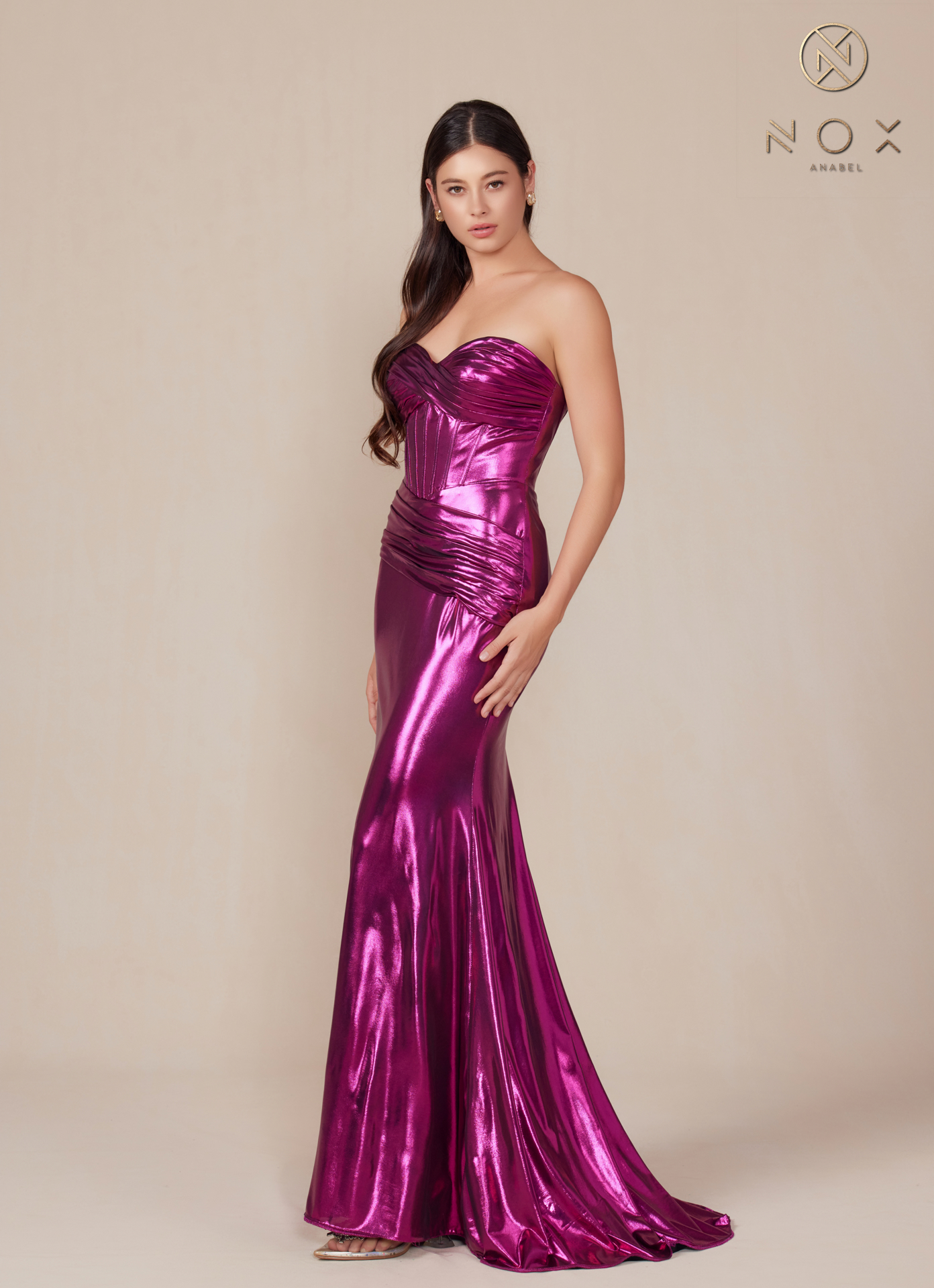 Strapless Lace Up Pleated Metallic Dress — Nox Anabel T1499