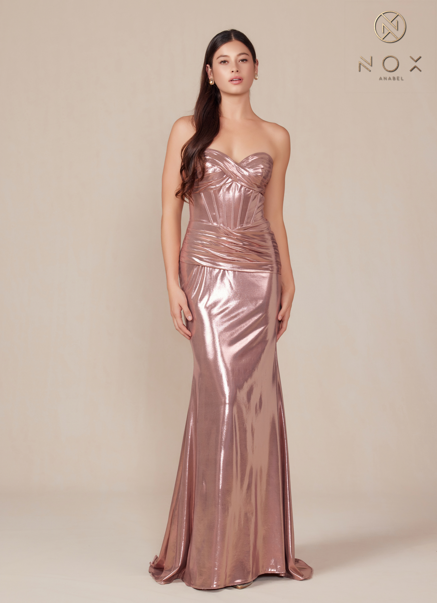 Strapless Lace Up Pleated Metallic Dress — Nox Anabel T1499