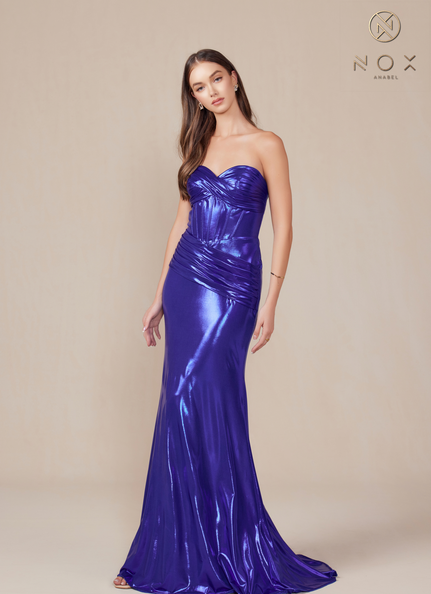 Strapless Lace Up Pleated Metallic Dress — Nox Anabel T1499