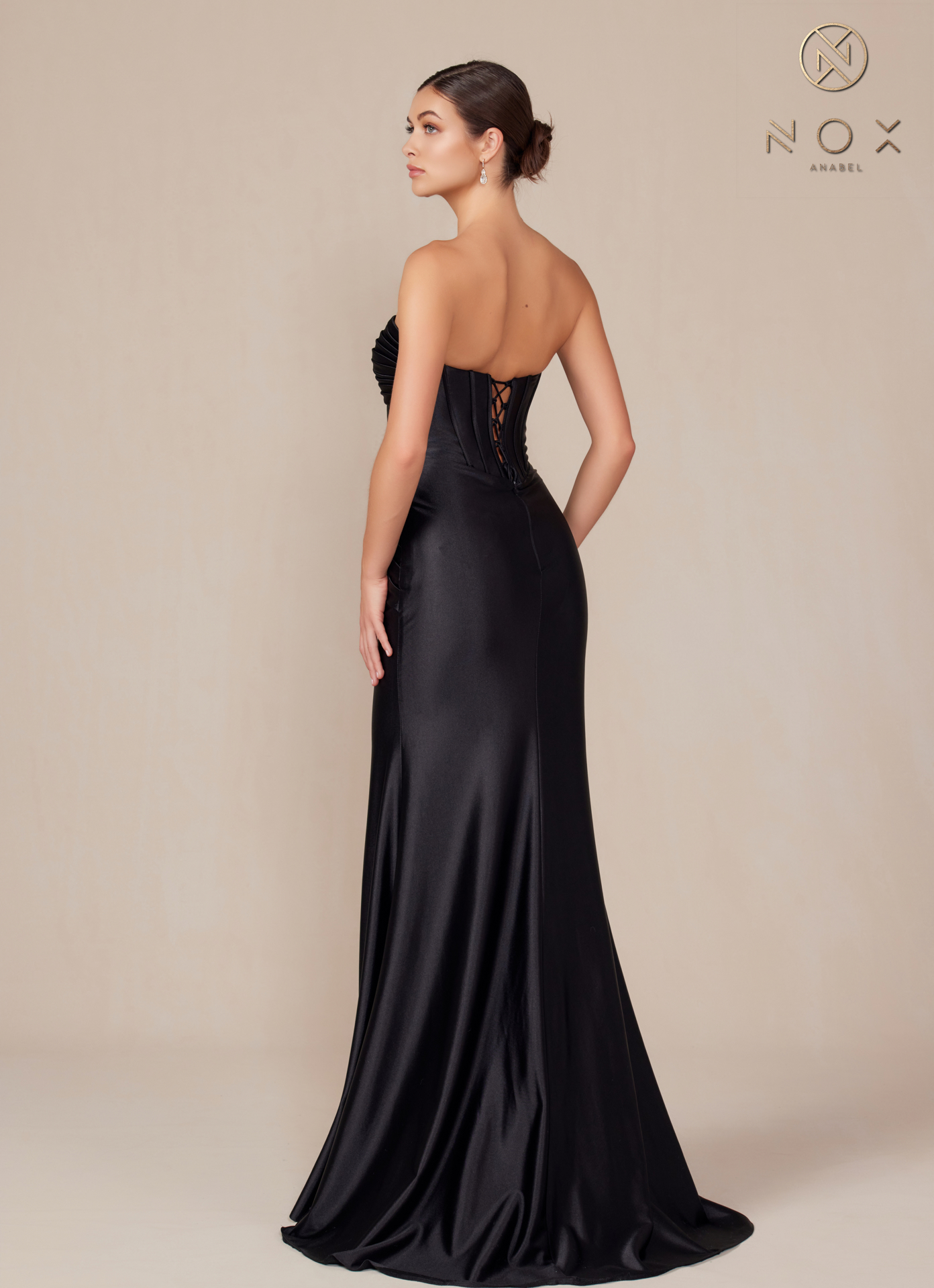 Satin Fitted Strapless Dress sweeping train — Nox Anabel T1500